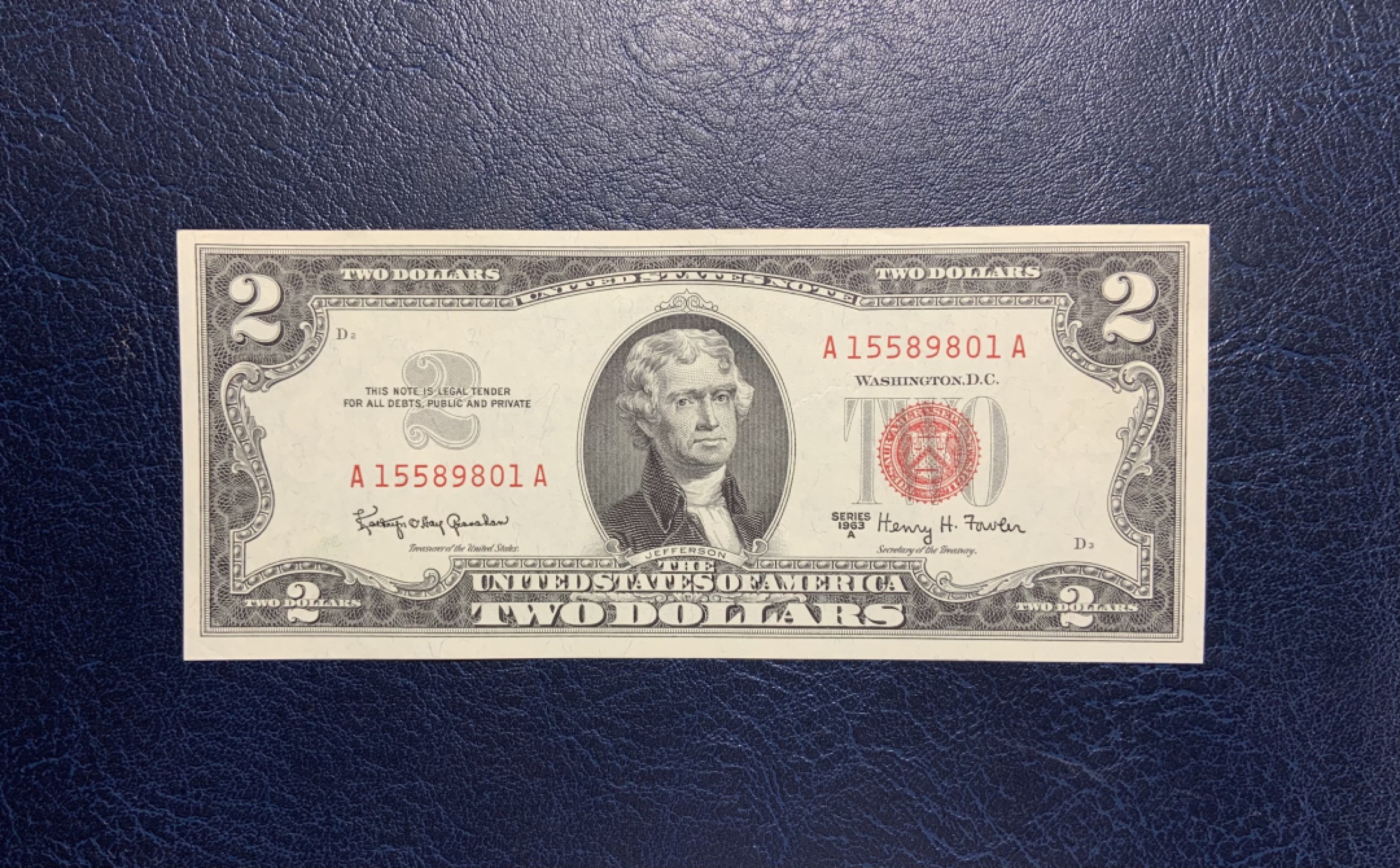 收藏联盟Quantum Auction 第248期拍卖 美国1963年政府券2元 品相UNC 角和票面有轻微瑕疵 细节如图