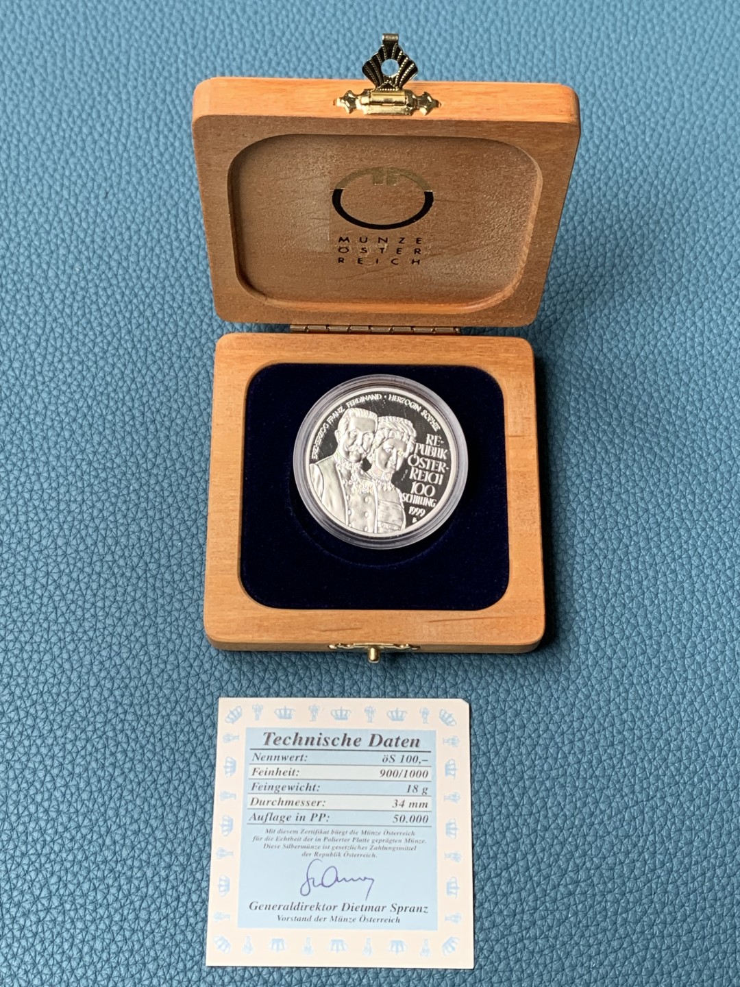 《竞宝斋》第151场-周日，周一，周四 3场 (全场包邮) 木盒 奥地利1999年 100先令精制大银币