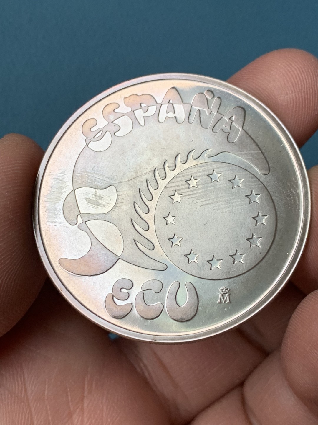 《竞宝斋》第151场-周日，周一，周四 3场 (全场包邮) 原盒证书 西班牙1989年 骑士5艾古 大银币 33.62克 92.5%银