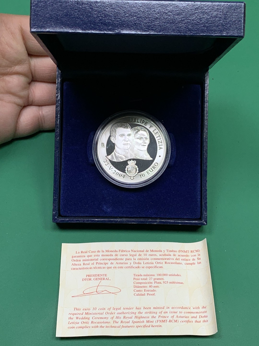 《竞宝斋》第151场-周日，周一，周四 3场 (全场包邮) 原盒 西班牙2004年 费利佩结婚纪念 10欧元精制大银币 27克 92.5%银