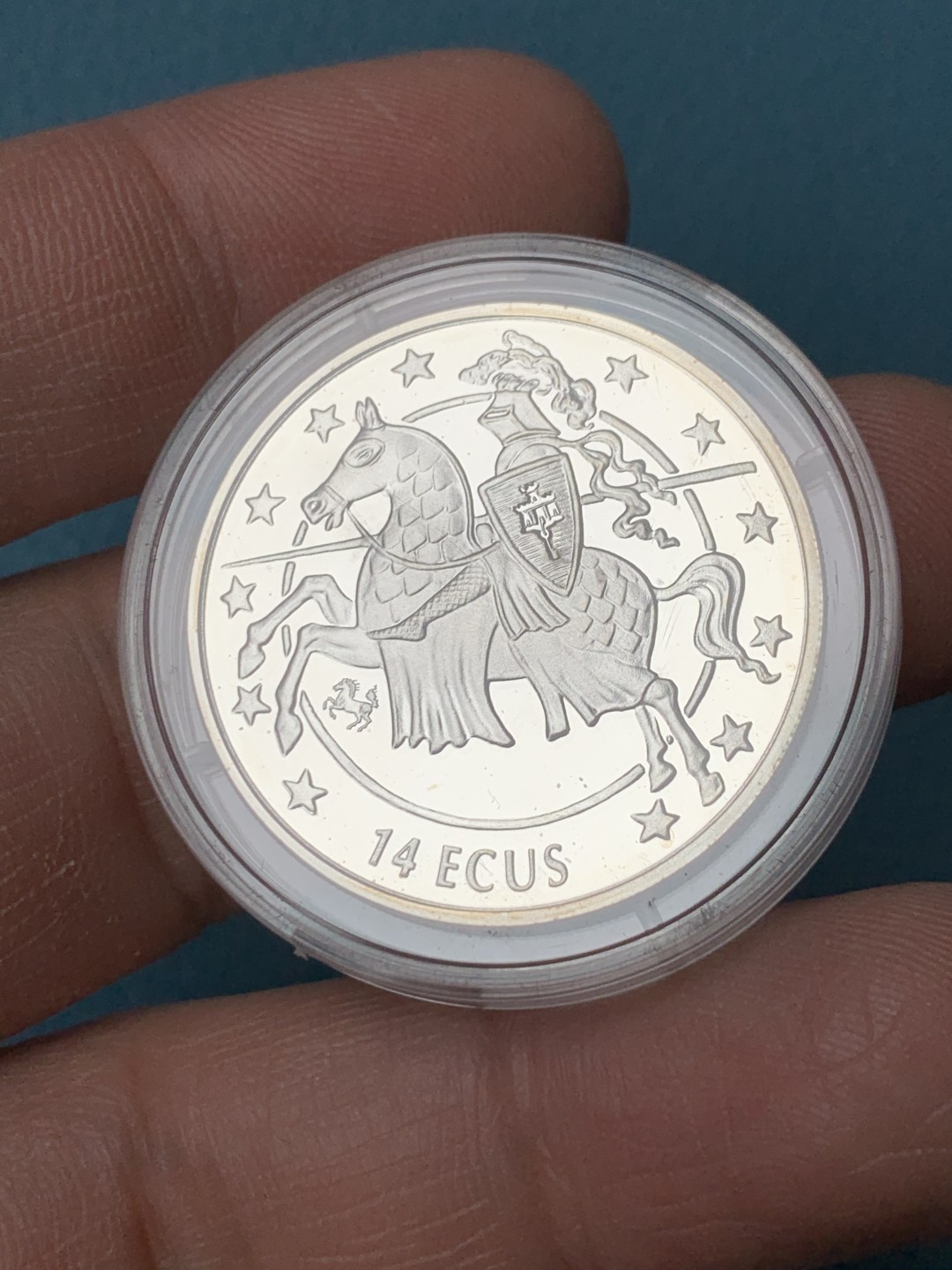 《竞宝斋》第151场-周日，周一，周四 3场 (全场包邮) 直布罗陀1994年 马剑骑士14ECU 精制大银币