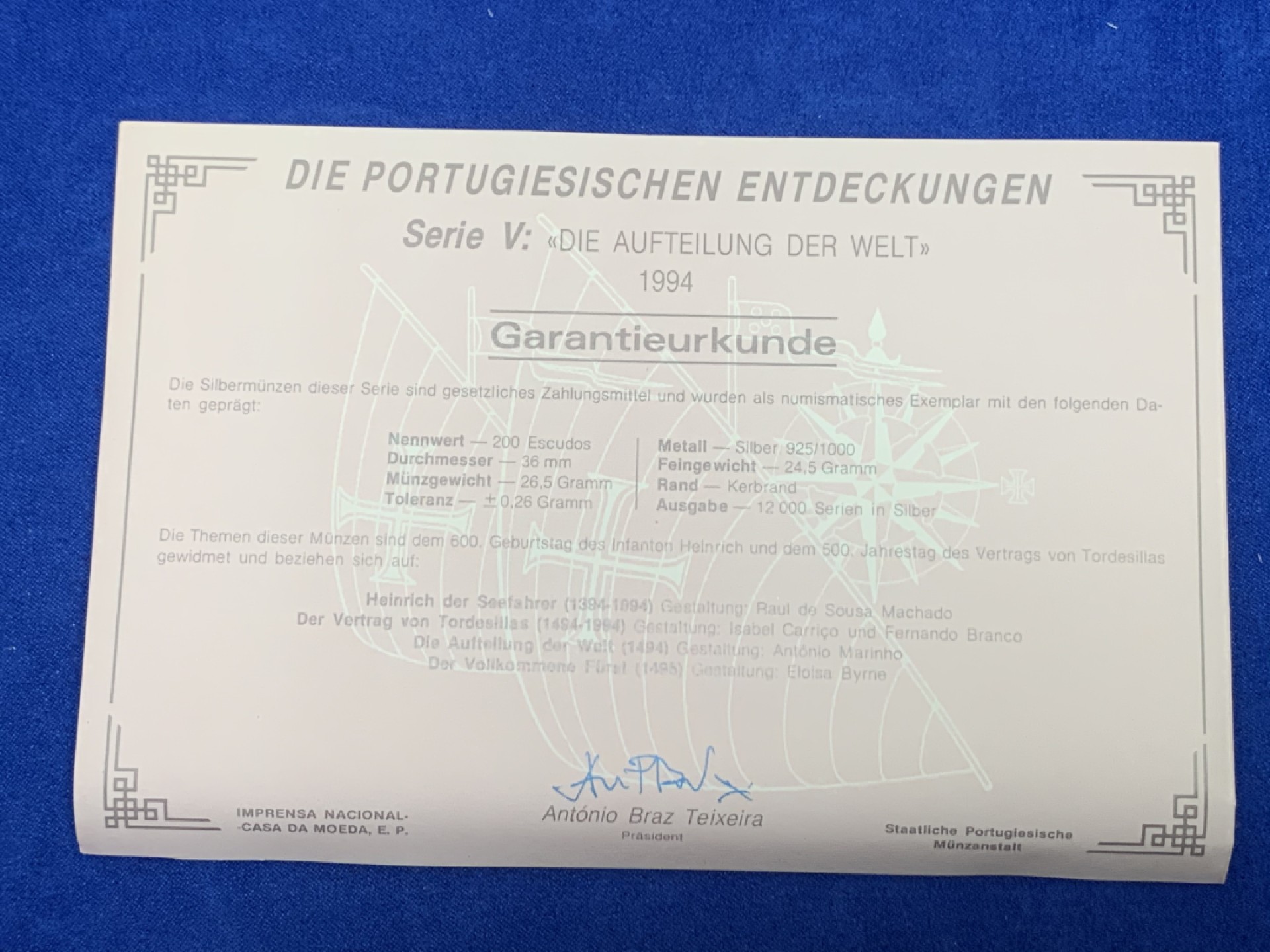 《竞宝斋》第151场-周日，周一，周四 3场 (全场包邮) 原盒 葡萄牙1994年 大航海系列 200埃斯库多 精制大银币 24.5克 四枚一组