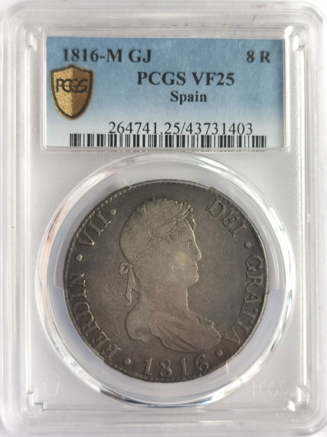 博洋堂世界钱币拍卖第022期（全场包邮） PCGS VF25 西班牙本土费迪南七世 马德里造币厂 1816 8里亚尔 老黑彩包浆 低评 收藏之选