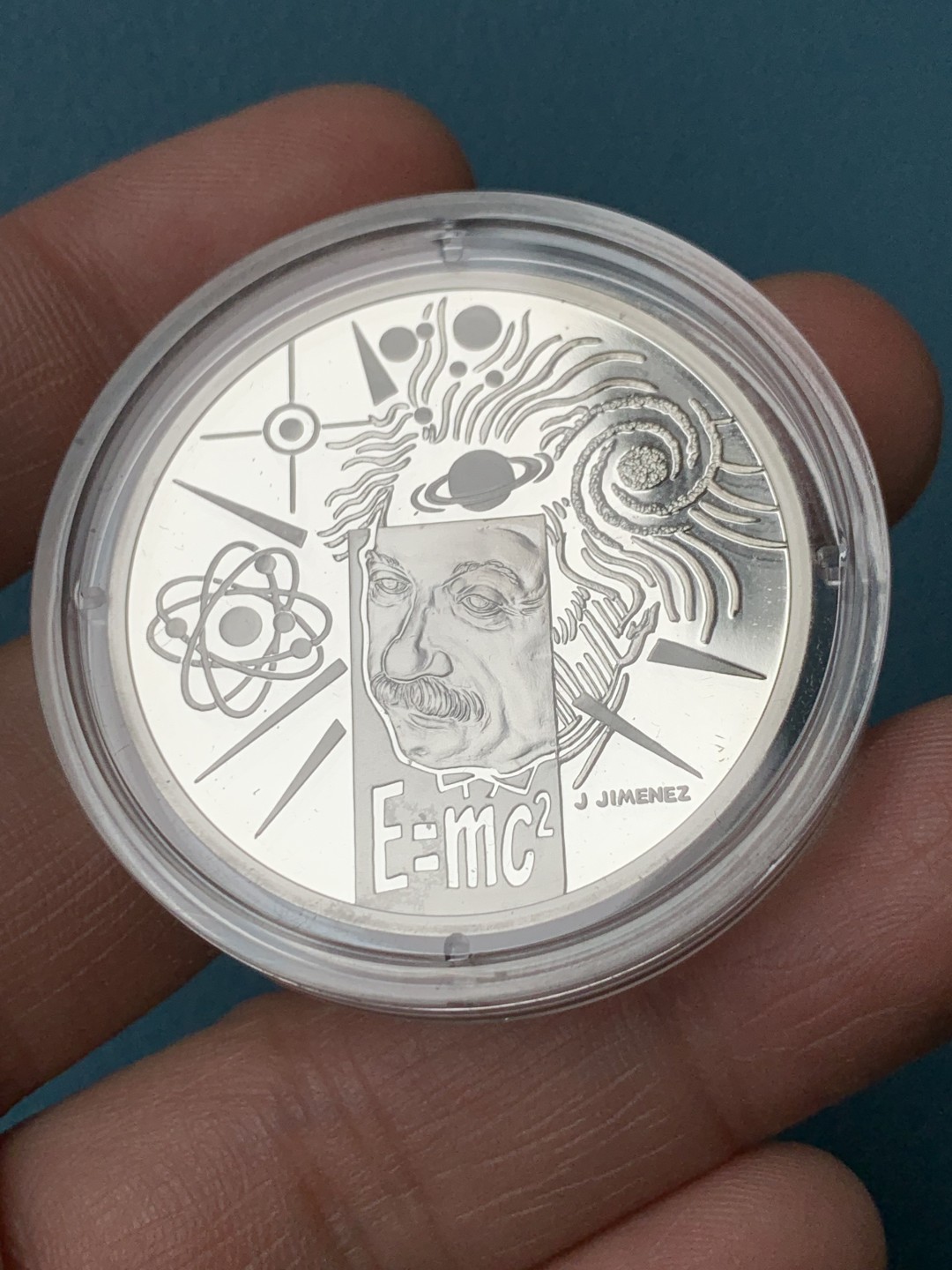 《竞宝斋》第151场-周日，周一，周四 3场 (全场包邮) 原盒 法国2000年 物理学爱因斯坦 10法郎精制大银币