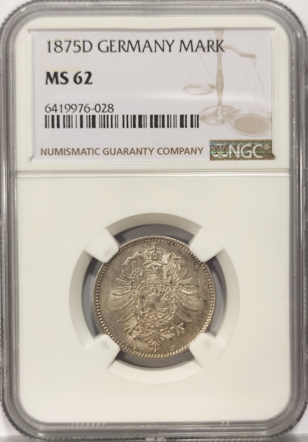 博洋堂世界钱币拍卖第022期（全场包邮） NGC MS62 1875年D版德意志第二帝国短翅鹰1马克银币