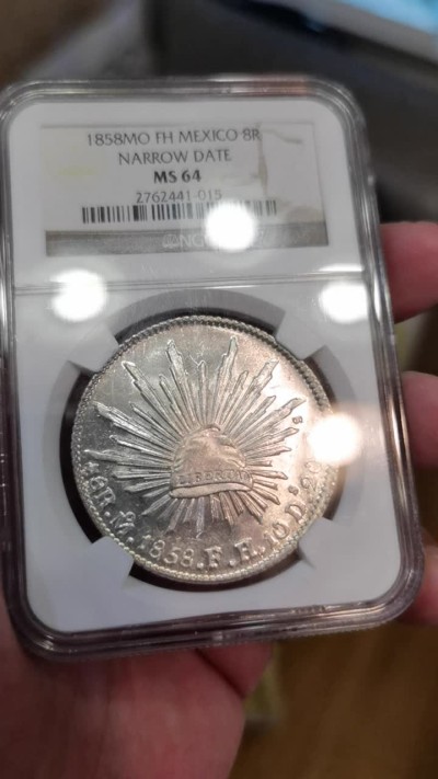 博洋堂世界钱币拍卖第022期（全场包邮） NGC MS64 墨西哥1858年MO FH版花边鹰洋 镜面感十足 N早期评级没给PL 但状态可PK所有PL鹰洋