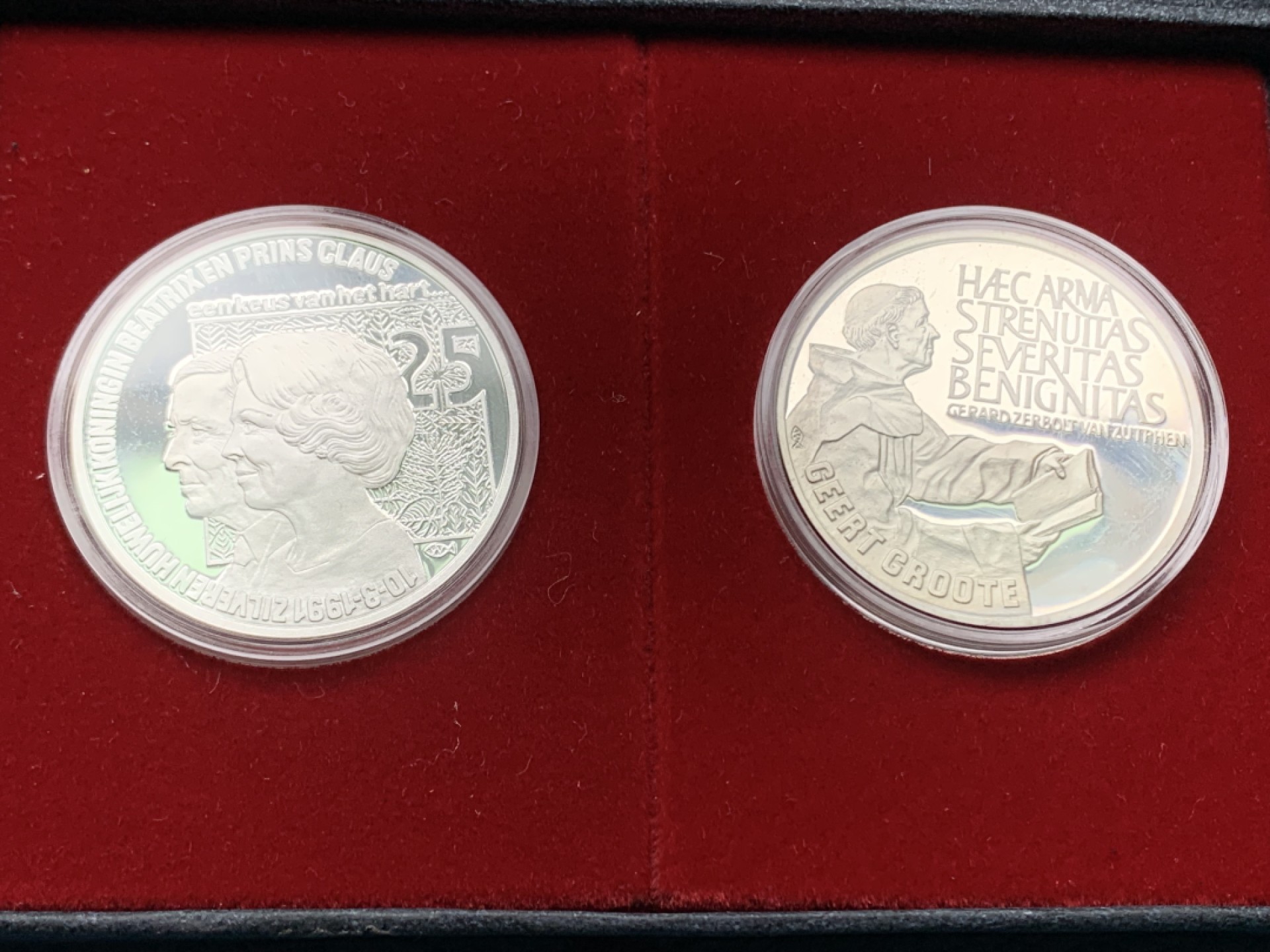 《竞宝斋》第151场-周日，周一，周四 3场 (全场包邮) 荷兰1991年 25ECU精制大银币 一对 带盒