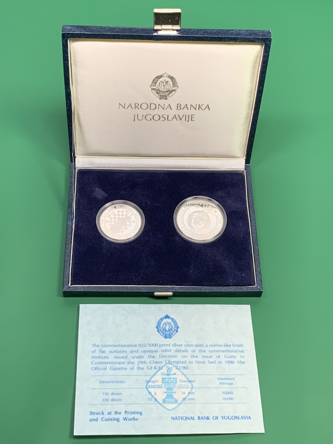 《竞宝斋》第151场-周日，周一，周四 3场 (全场包邮) 原盒 南斯拉夫1990年 100和150第纳尔精制大银币