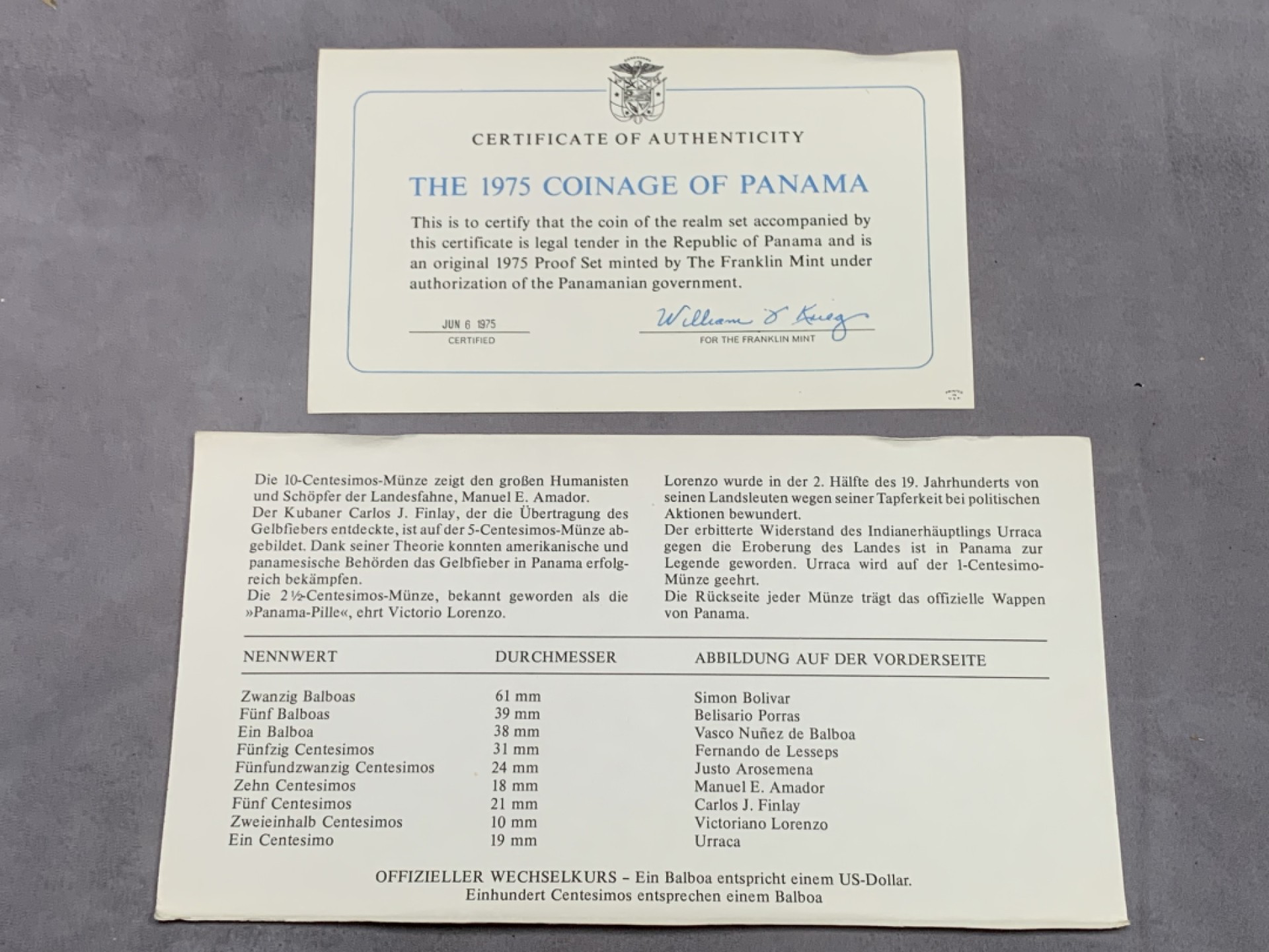 《竞宝斋》第151场-周日，周一，周四 3场 (全场包邮) 原盒 巴拿马1975年 九枚套精制币 1元26.73克/5元35.12克/20元129.59克都是92.5%银 