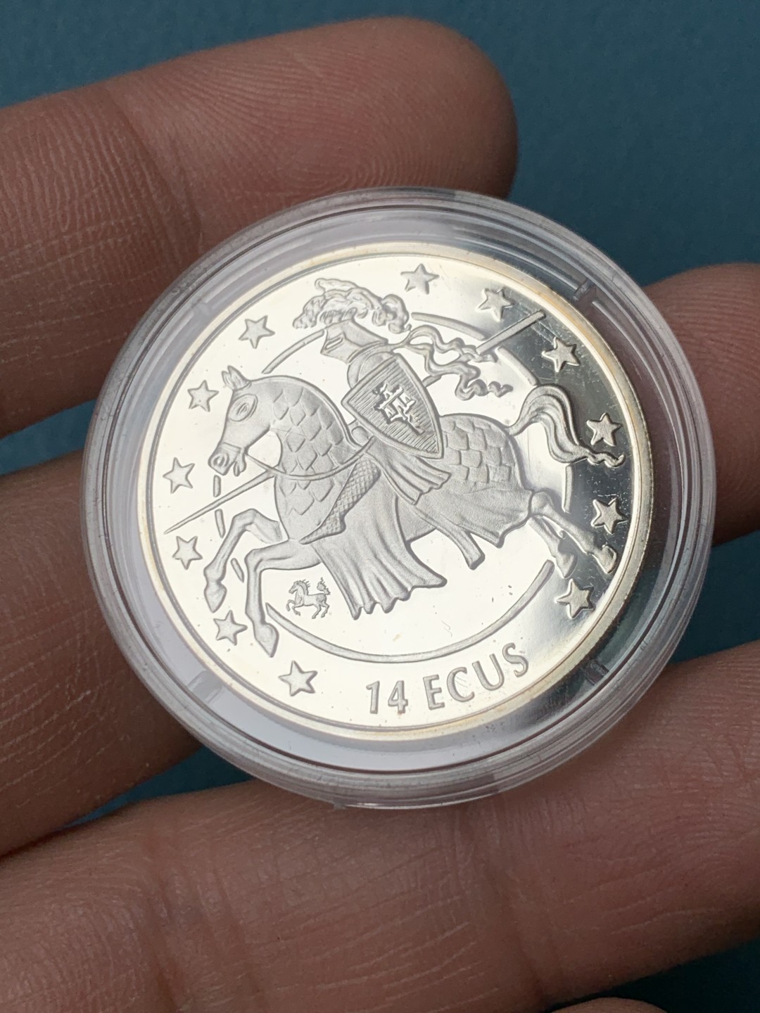 《竞宝斋》第151场-周日，周一，周四 3场 (全场包邮) 直布罗陀1994年 马剑骑士14ECU 精制大银币