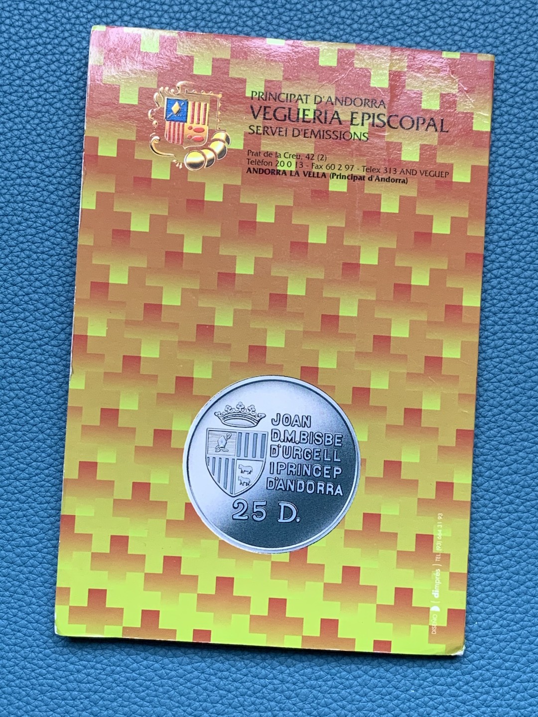 《竞宝斋》第151场-周日，周一，周四 3场 (全场包邮) 卡装 安道尔1991年 和平鸽25第纳尔大银币 28.28克 92.5%银