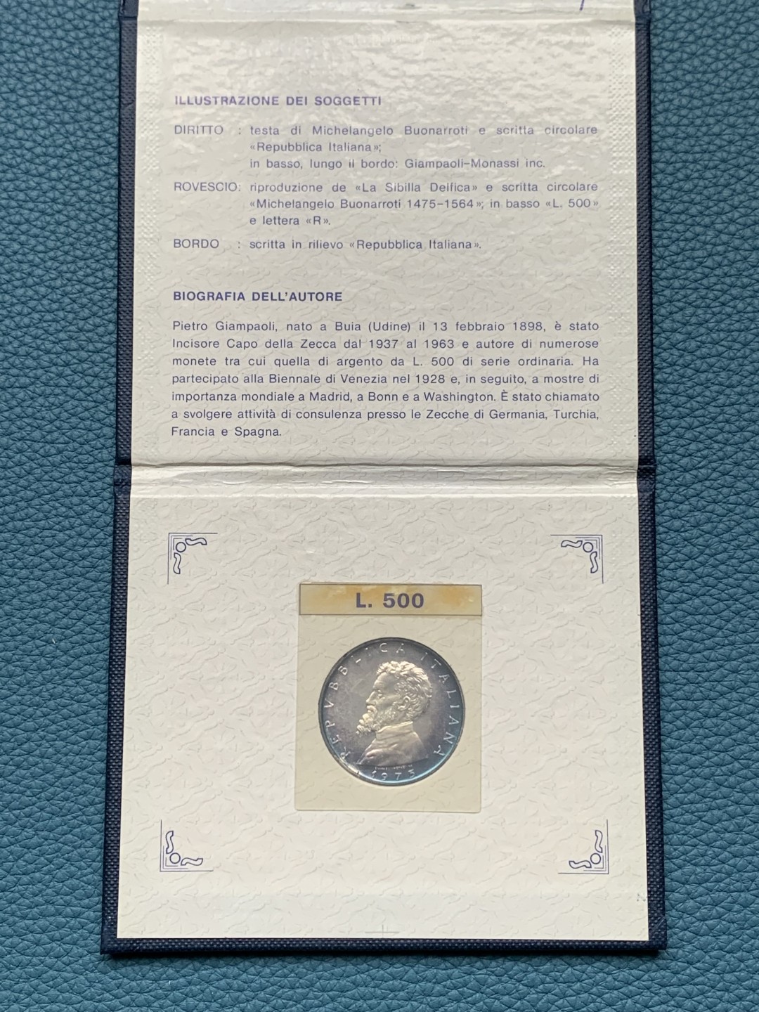 《竞宝斋》第151场-周日，周一，周四 3场 (全场包邮) 卡装 意大利1975年 米开朗基罗 500里拉银币 