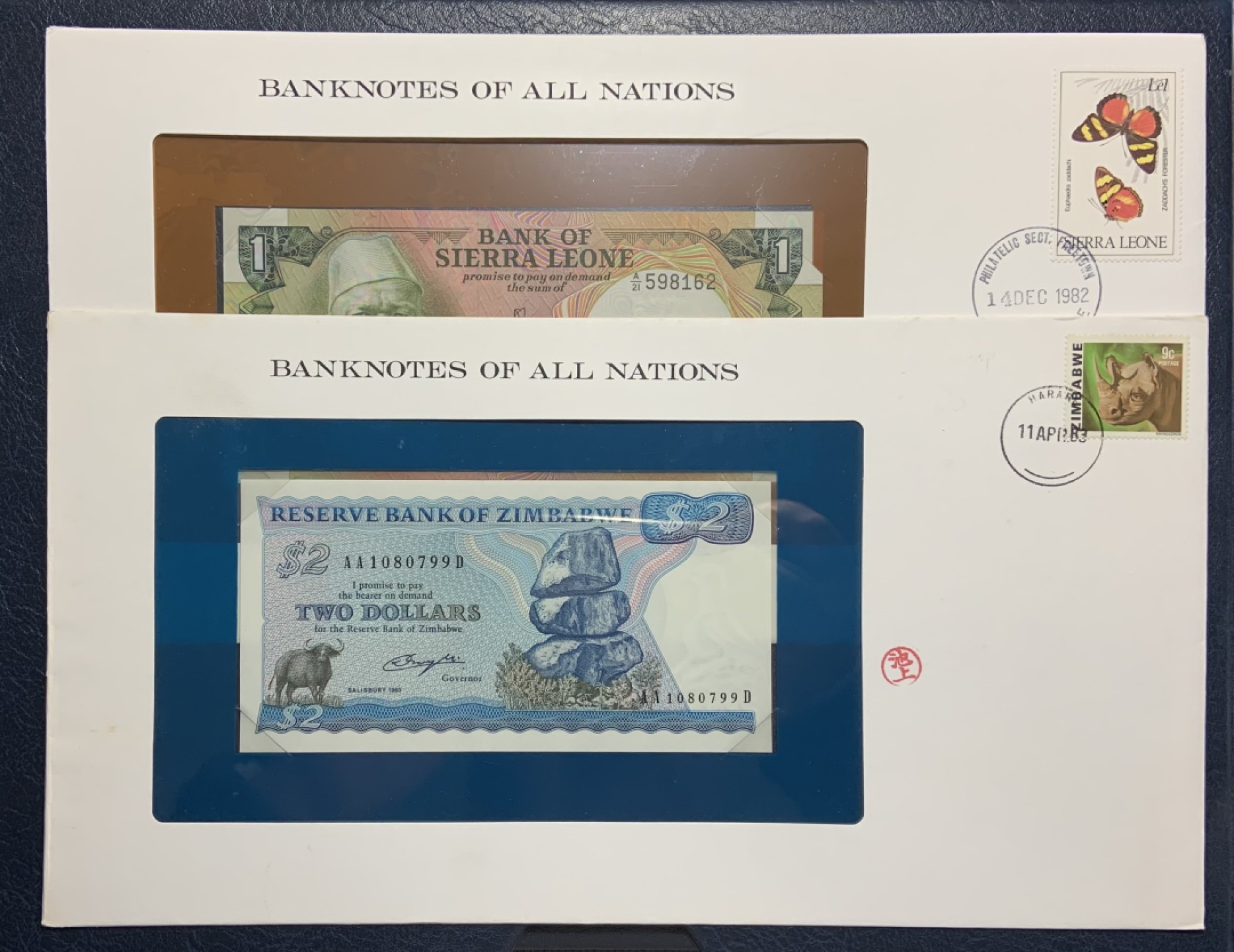 收藏联盟Quantum Auction 第248期拍卖 塞拉利昂1981年1里昂和津巴布韦1980年2元(AA首发组) 富兰克林邮币封 品相UNC