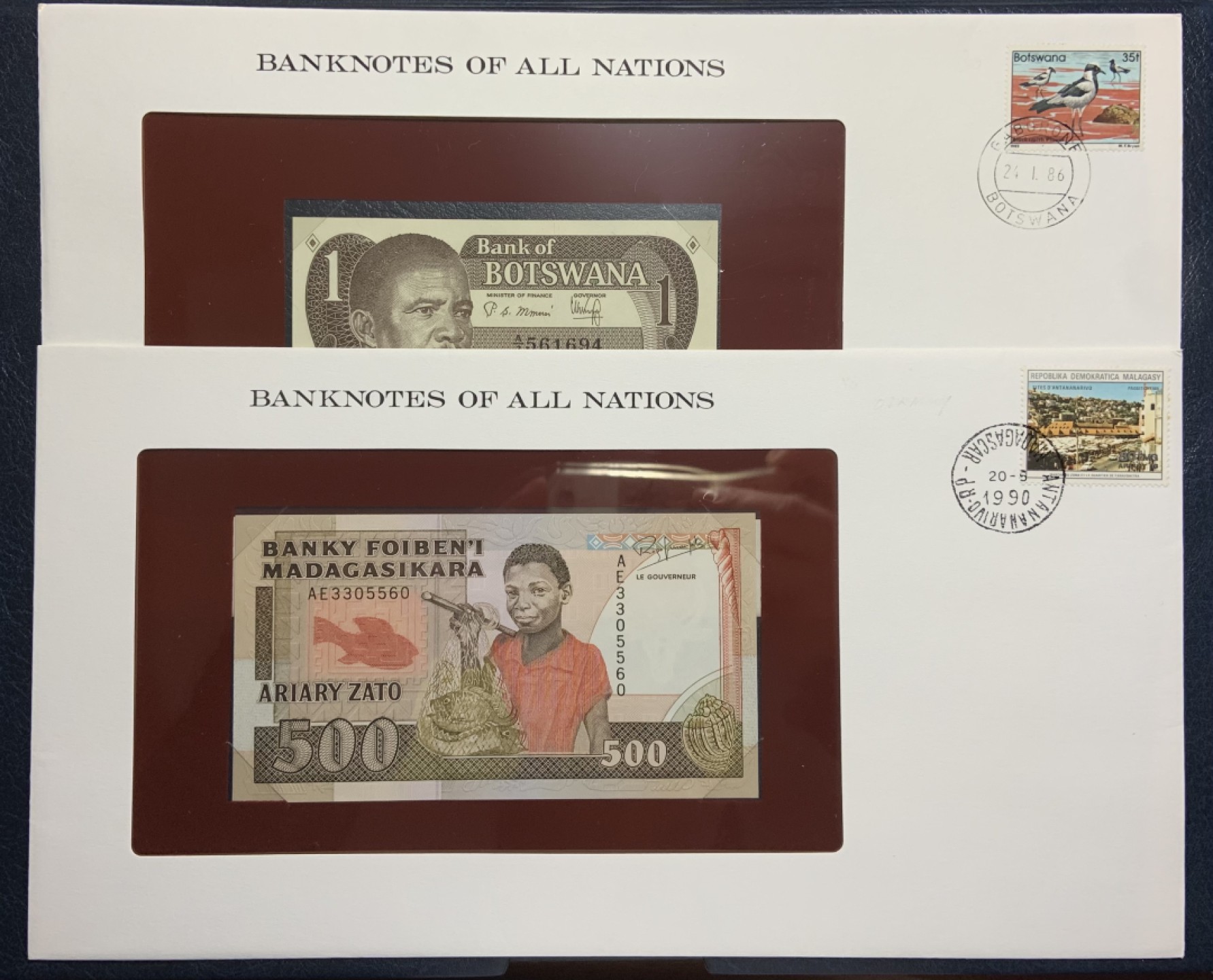 收藏联盟Quantum Auction 第248期拍卖 博茨瓦纳1983年1普拉和马达加斯加1988年500里亚尔富兰克林邮币封 品相UNC