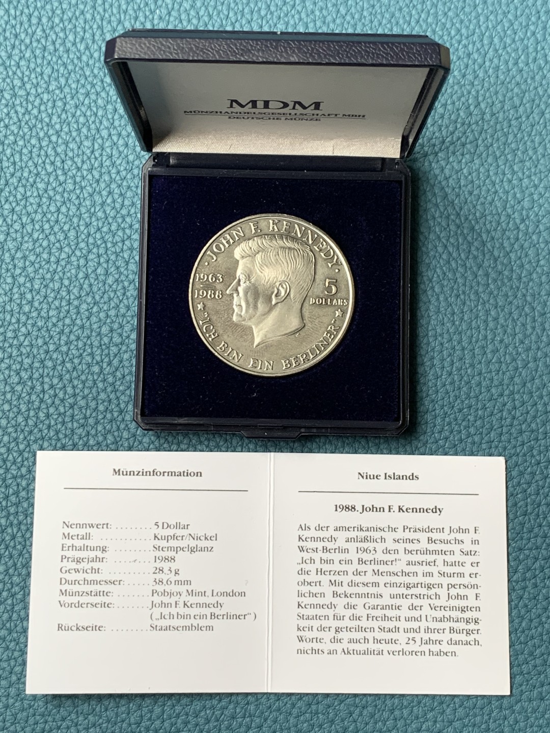 《竞宝斋》第151场-周日，周一，周四 3场 (全场包邮) 纽埃1988年 约翰.肯尼迪 5元大型 镍币