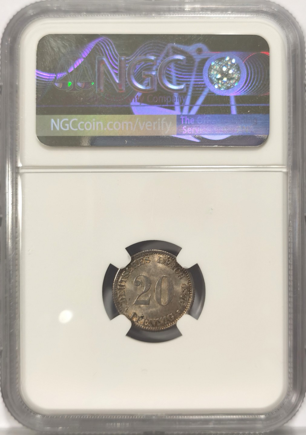 博洋堂世界钱币拍卖第022期（全场包邮） NGC MS65 1876年D版德意志第二帝国短翅鹰20芬尼银币
