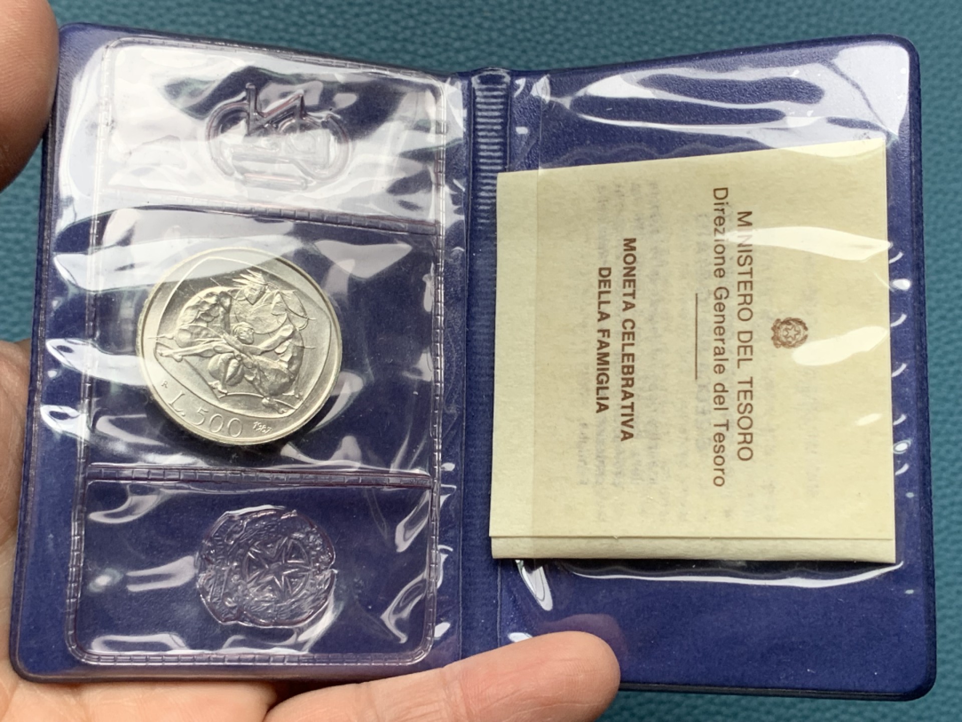 《竞宝斋》第151场-周日，周一，周四 3场 (全场包邮) 意大利1987年 家庭日纪念 500里拉银币