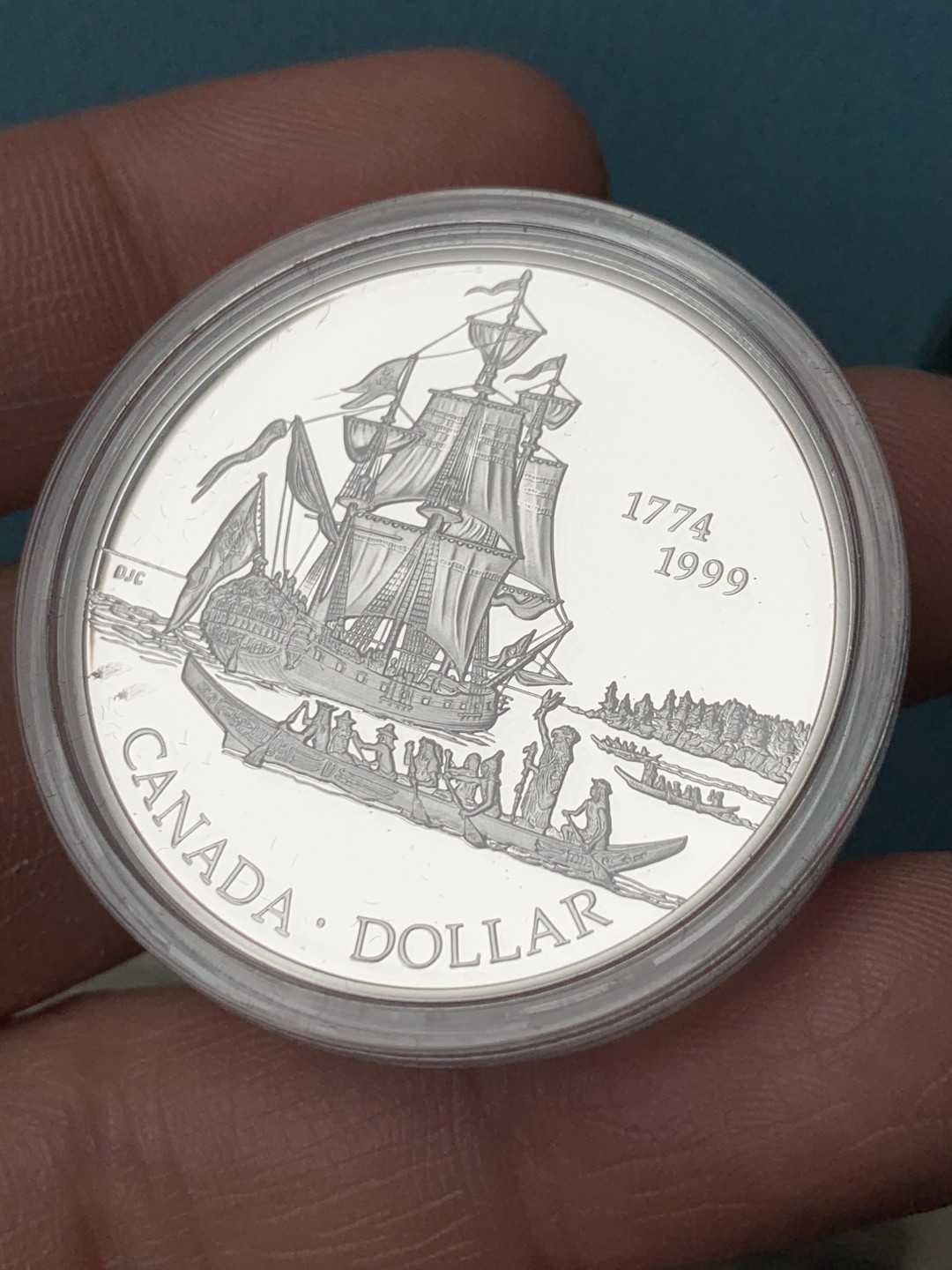 《竞宝斋》第151场-周日，周一，周四 3场 (全场包邮) 原盒 加拿大1999年 大帆船1元 精制大银币