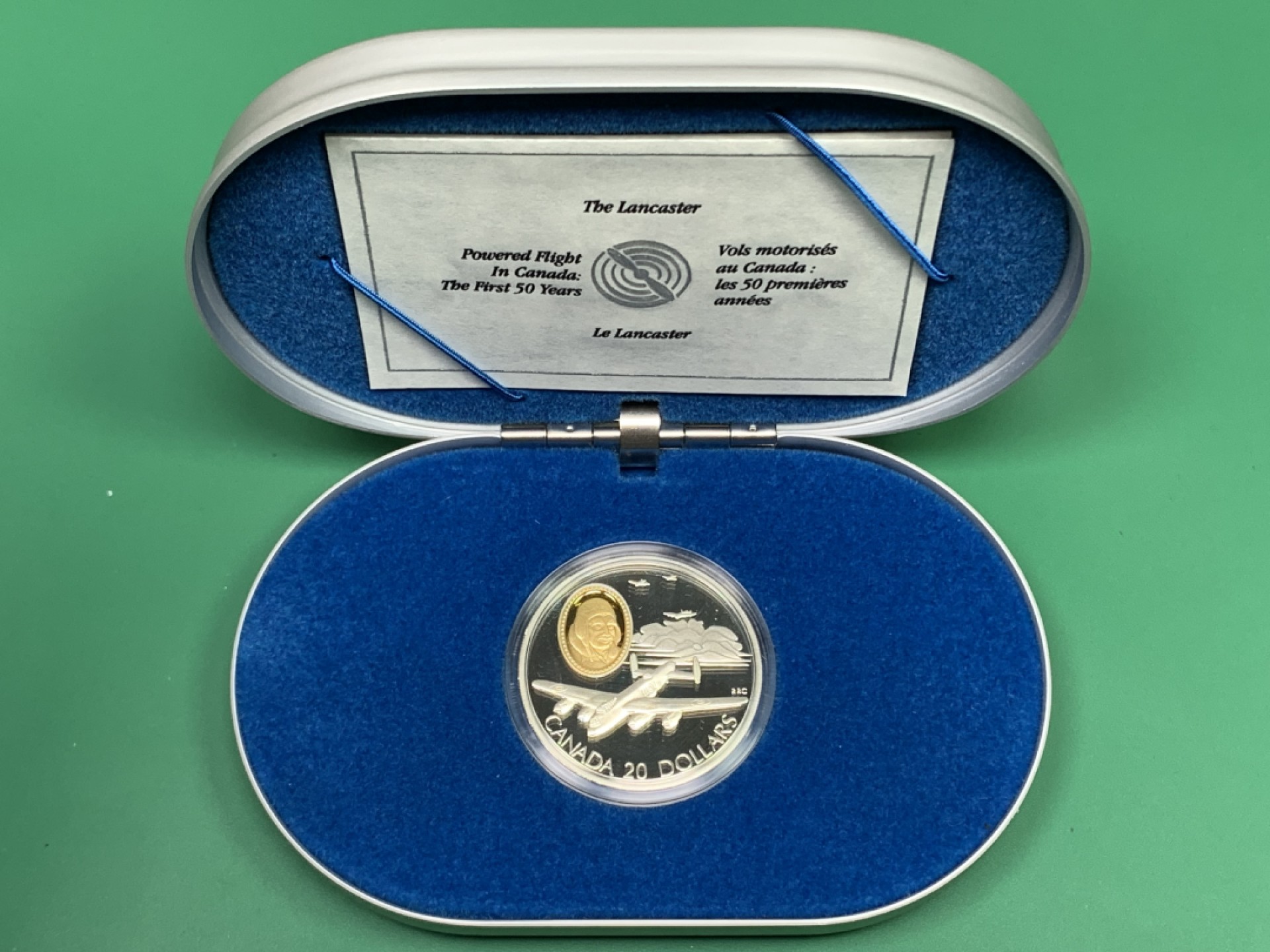 《竞宝斋》第151场-周日，周一，周四 3场 (全场包邮) 原盒 加拿大1990年 飞机系列20美元 镀金大银币 31.1克