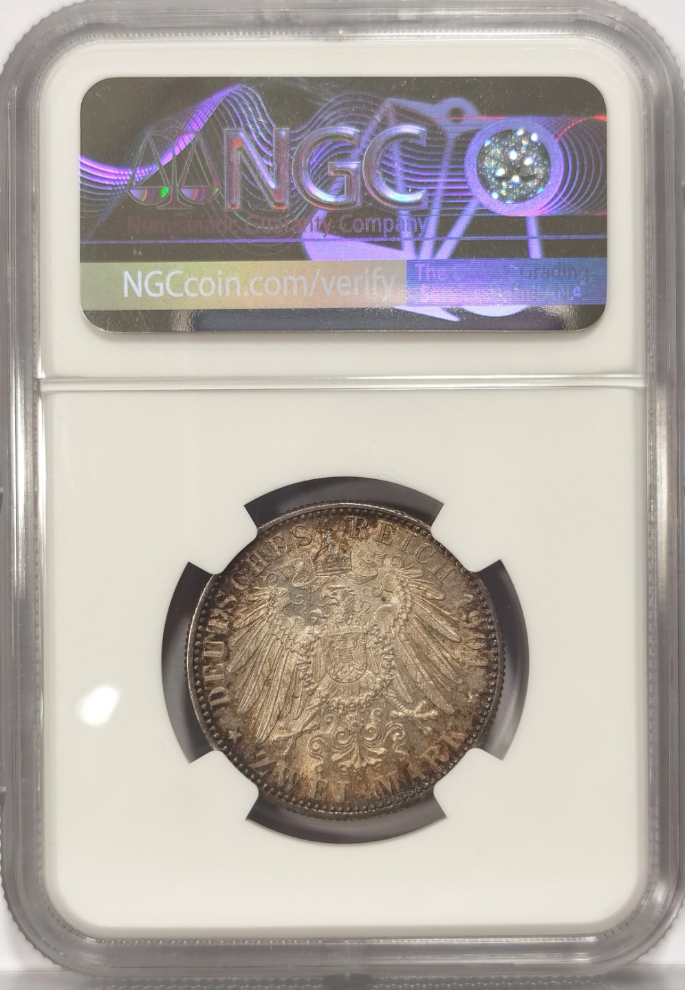 博洋堂世界钱币拍卖第022期（全场包邮） NGC MS63 1904年德国符腾堡威廉二世大胡子2马克银币