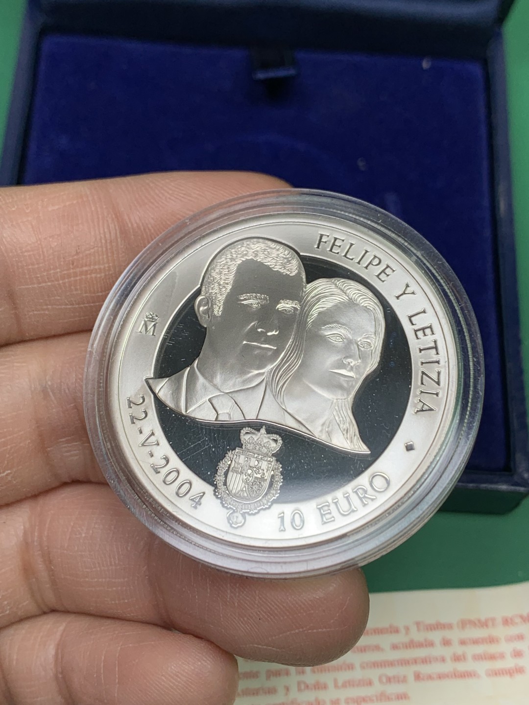 《竞宝斋》第151场-周日，周一，周四 3场 (全场包邮) 原盒 西班牙2004年 费利佩结婚纪念 10欧元精制大银币 27克 92.5%银