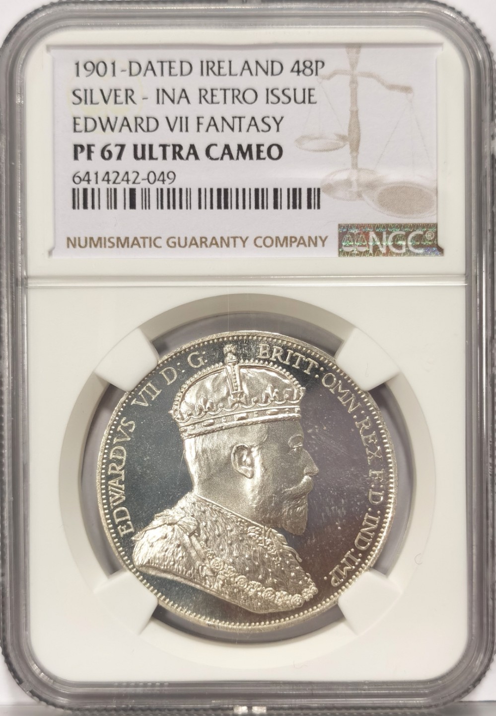 博洋堂世界钱币拍卖第022期（全场包邮） NGC PF67 ULTRA CAMEO 1901爱尔兰爱德华七世48便士臆造精制银币，NGC唯一冠军分