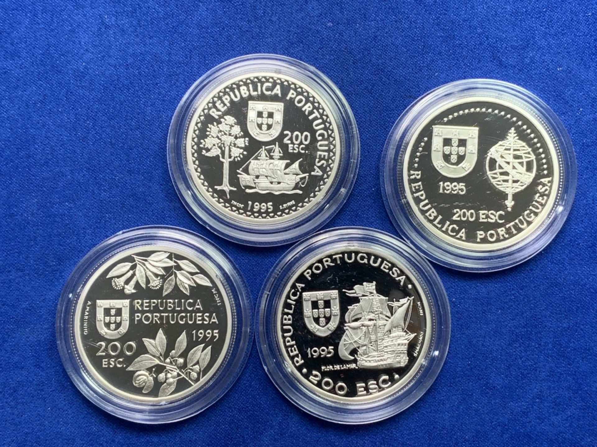 《竞宝斋》第151场-周日，周一，周四 3场 (全场包邮) 原盒 葡萄牙1995年 大航海系列 200埃斯库多 精制大银币 24.5克 四枚一组