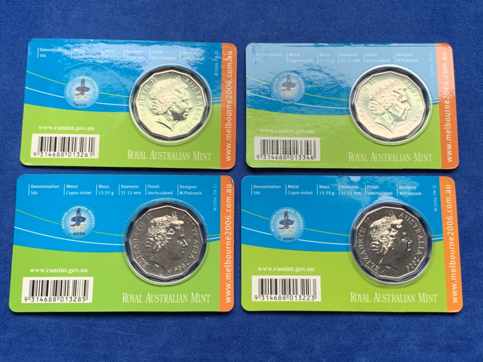 《竞宝斋》第151场-周日，周一，周四 3场 (全场包邮) 四枚一组 卡装 澳大利亚 奥运纪念 50分镍币 不同主题