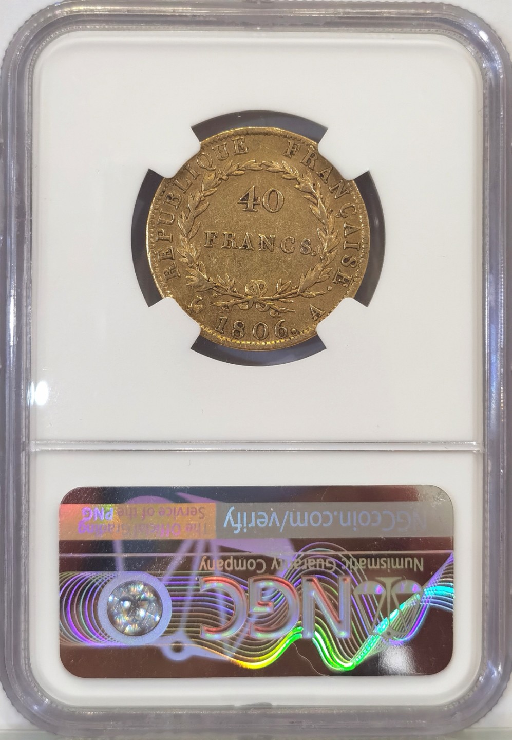 博洋堂世界钱币拍卖第022期（全场包邮） NGC XF45 1806年法国拿破仑40法郎金币 法兰西共和国配无桂冠皇帝版，相对少一些的版本，中规中矩的流通品相