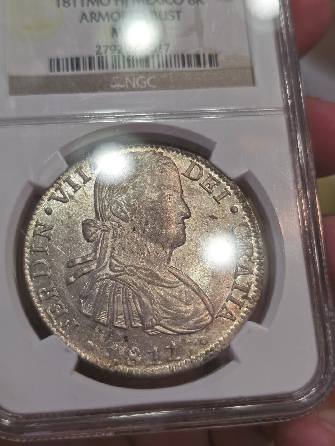 博洋堂世界钱币拍卖第022期（全场包邮） NGC MS61 西属墨西哥1811年斐迪南七世双柱 MO HJ 8里亚尔 过渡版中少见年份 收藏不容错过