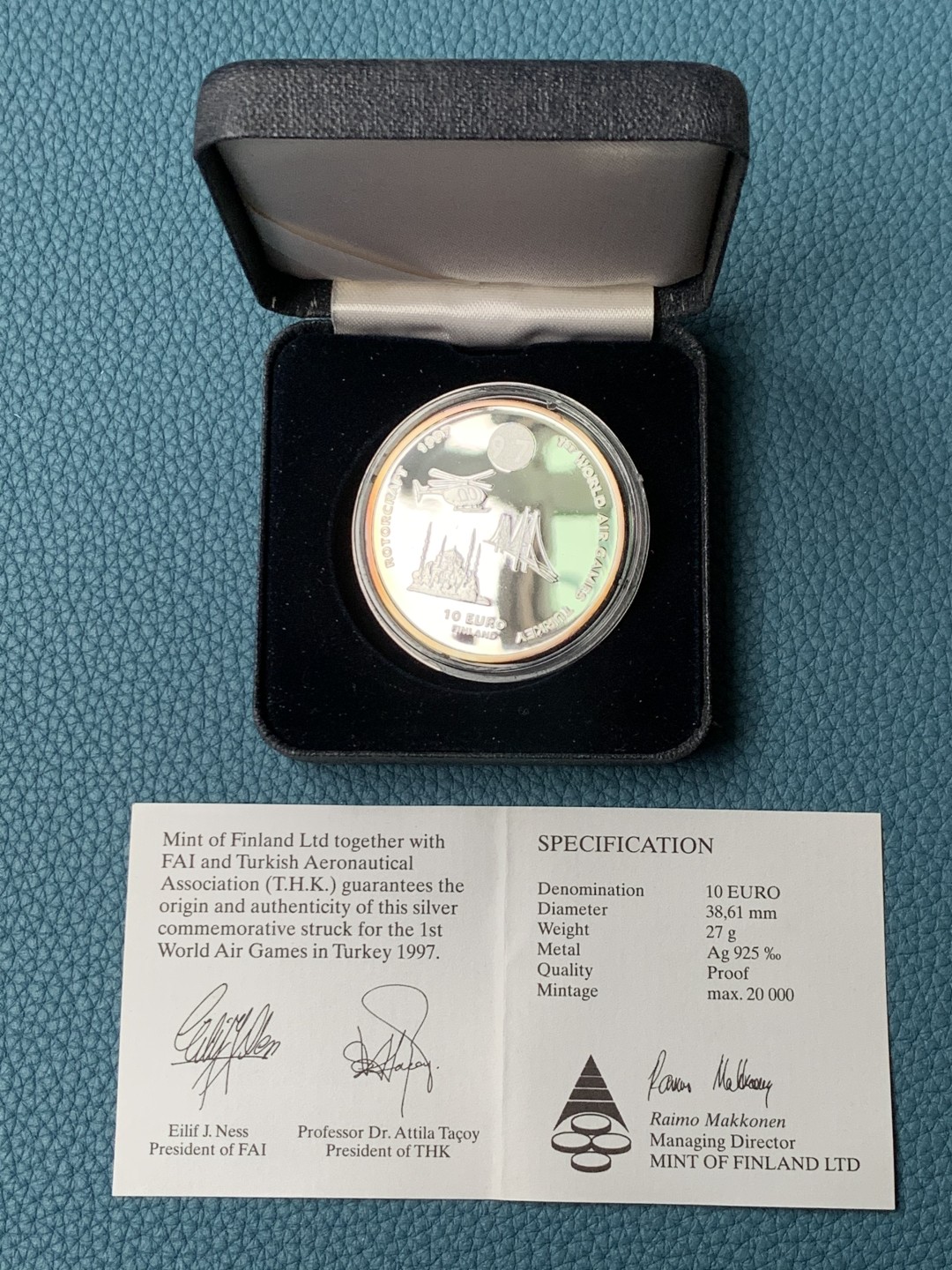 《竞宝斋》第151场-周日，周一，周四 3场 (全场包邮) 芬兰1997年 土耳其航天展10欧元精制大银币