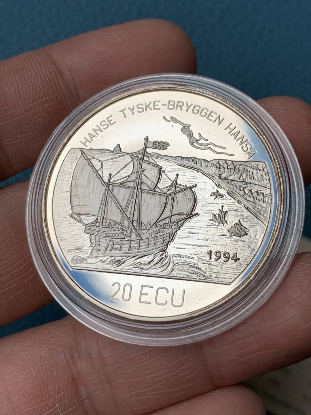 《竞宝斋》第151场-周日，周一，周四 3场 (全场包邮) 木盒 挪威1994年 大帆船20艾古 精制彩色大银币 非常稀少