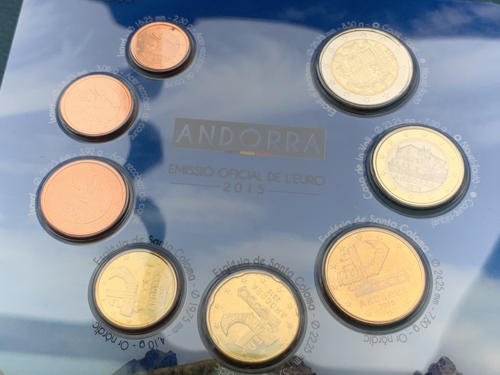 《竞宝斋》第151场-周日，周一，周四 3场 (全场包邮) 卡装 安道尔2015年 欧元不同面值八枚套 小国家欧元2014年才开始委托西班牙银行发行 欧元系列里的难点 这年份发行量4万套