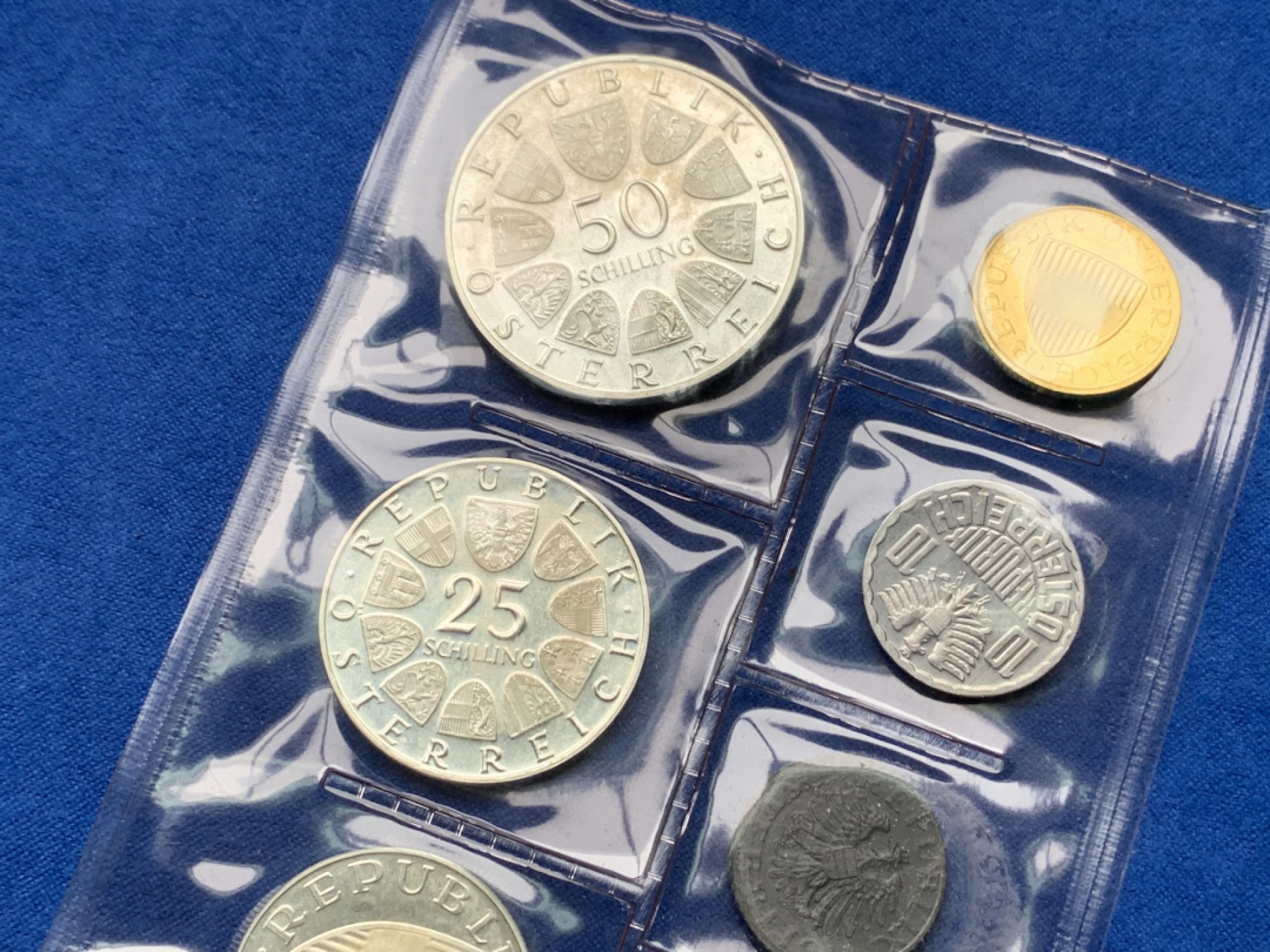 《竞宝斋》第151场-周日，周一，周四 3场 (全场包邮) 奥地利 1970年 九枚套 维也纳造币厂 精制套币 其中两枚大的25/50先令都是银币