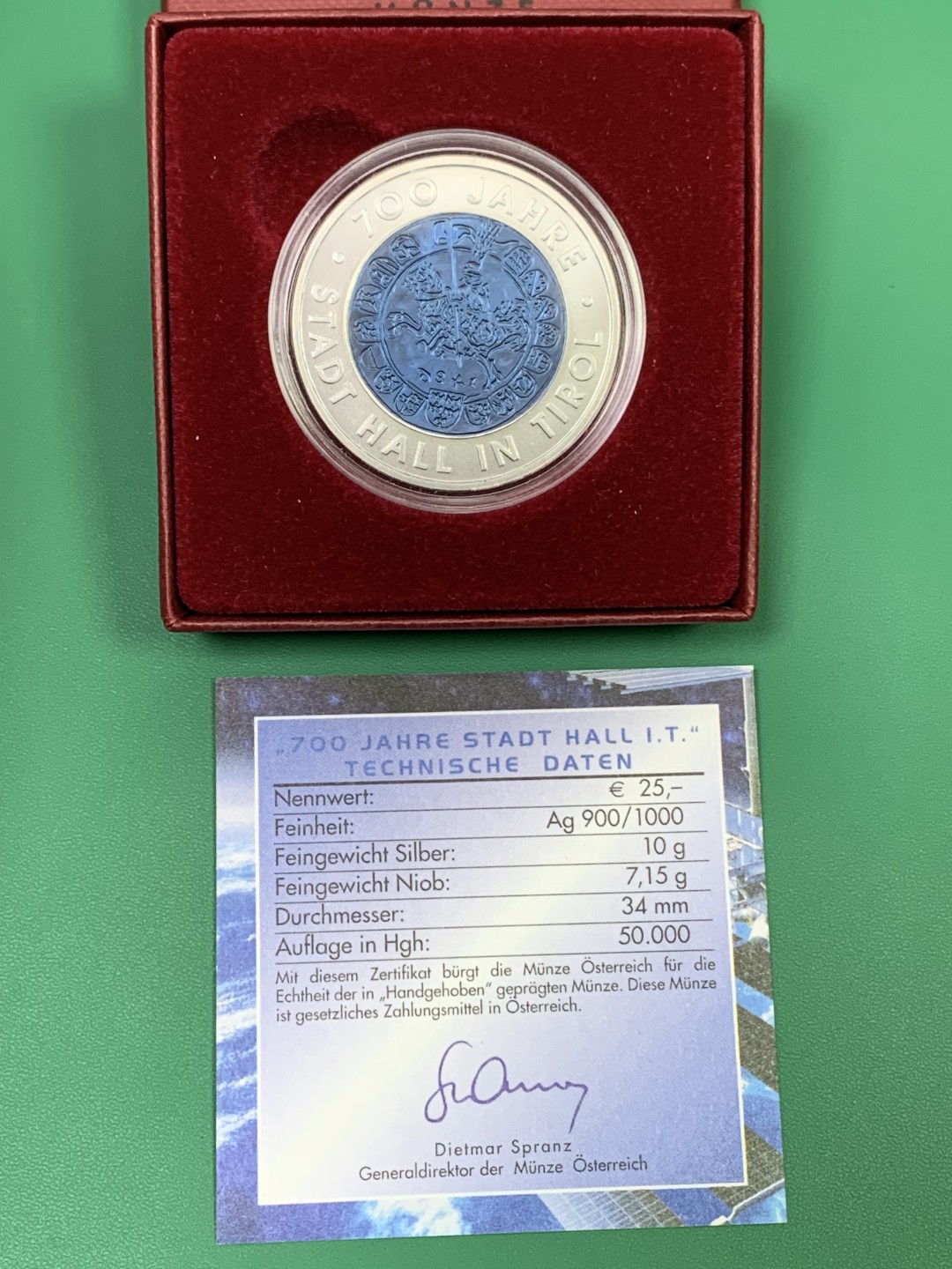 《竞宝斋》第151场-周日，周一，周四 3场 (全场包邮) 原盒证书 奥地利2003年 铌双色纪念币25欧元 非常稀少