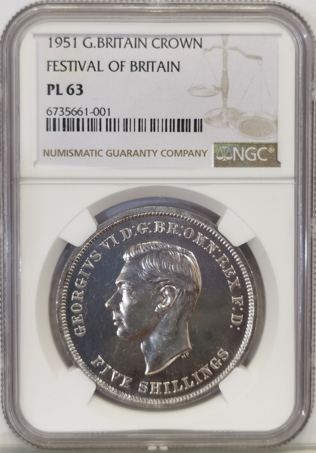 博洋堂世界钱币拍卖第022期（全场包邮） NGC PL63 英国1951年乔治六世1克朗镍马剑