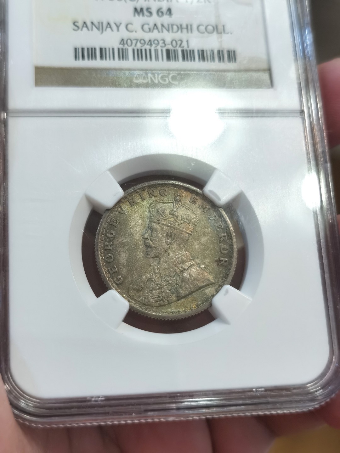 博洋堂世界钱币拍卖第022期（全场包邮） NGC MS64 英属印度1936年C版 乔治五世 1/4卢比银币 名家旧藏