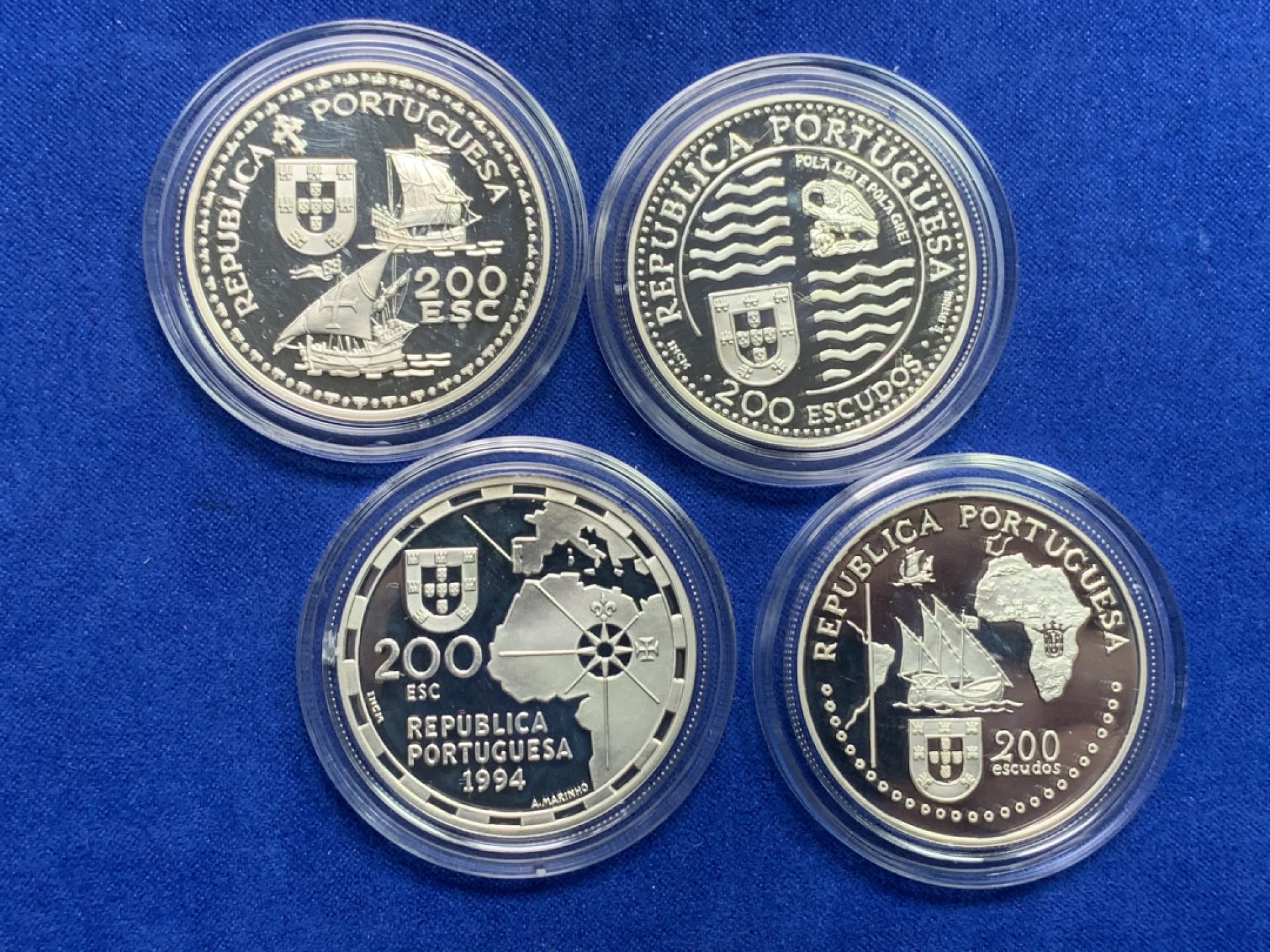 《竞宝斋》第151场-周日，周一，周四 3场 (全场包邮) 原盒 葡萄牙1994年 大航海系列 200埃斯库多 精制大银币 24.5克 四枚一组