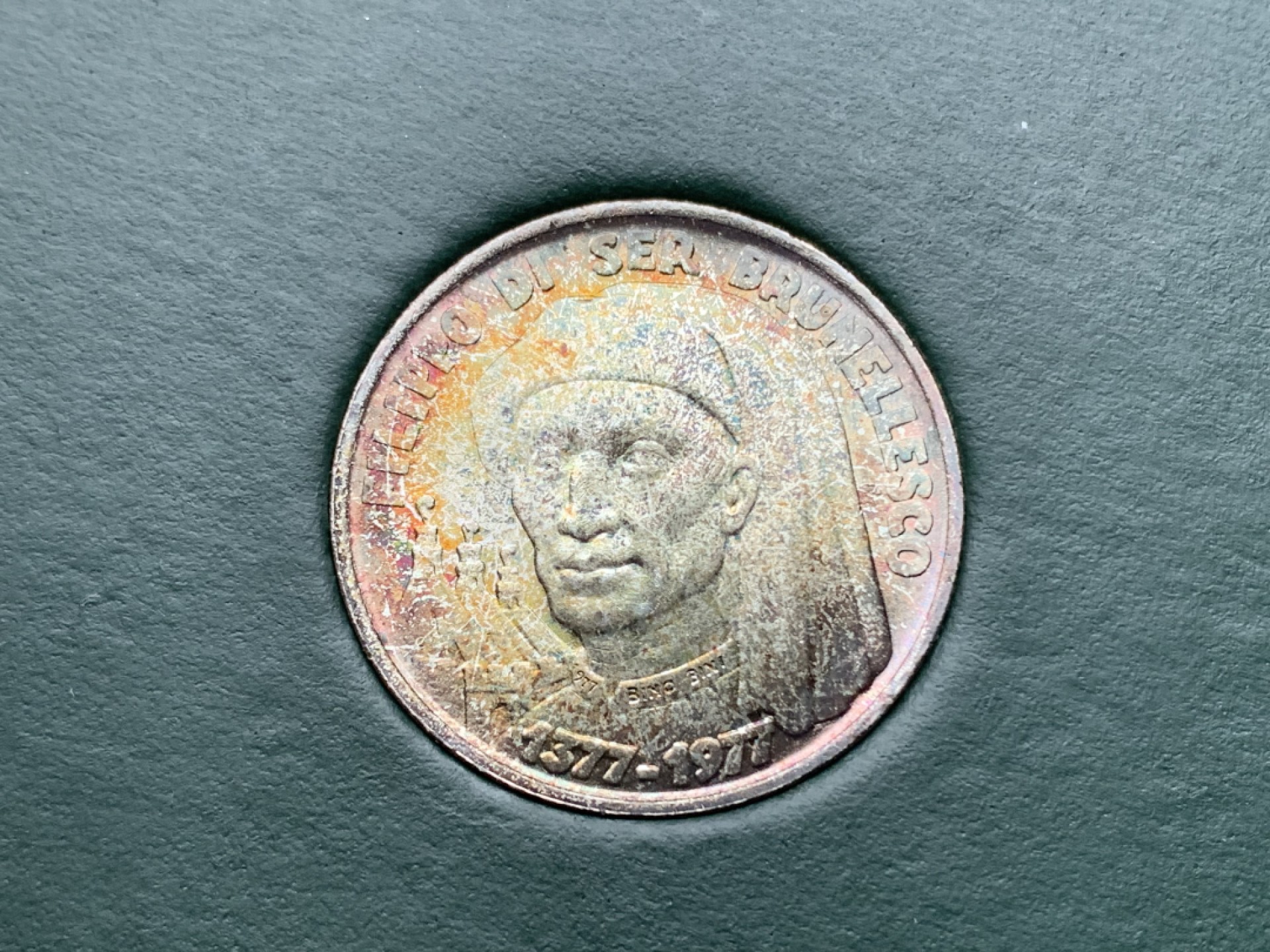 《竞宝斋》第151场-周日，周一，周四 3场 (全场包邮) 卡装 圣马力诺1977年 六百周年纪念 1000里拉银币 五彩包浆