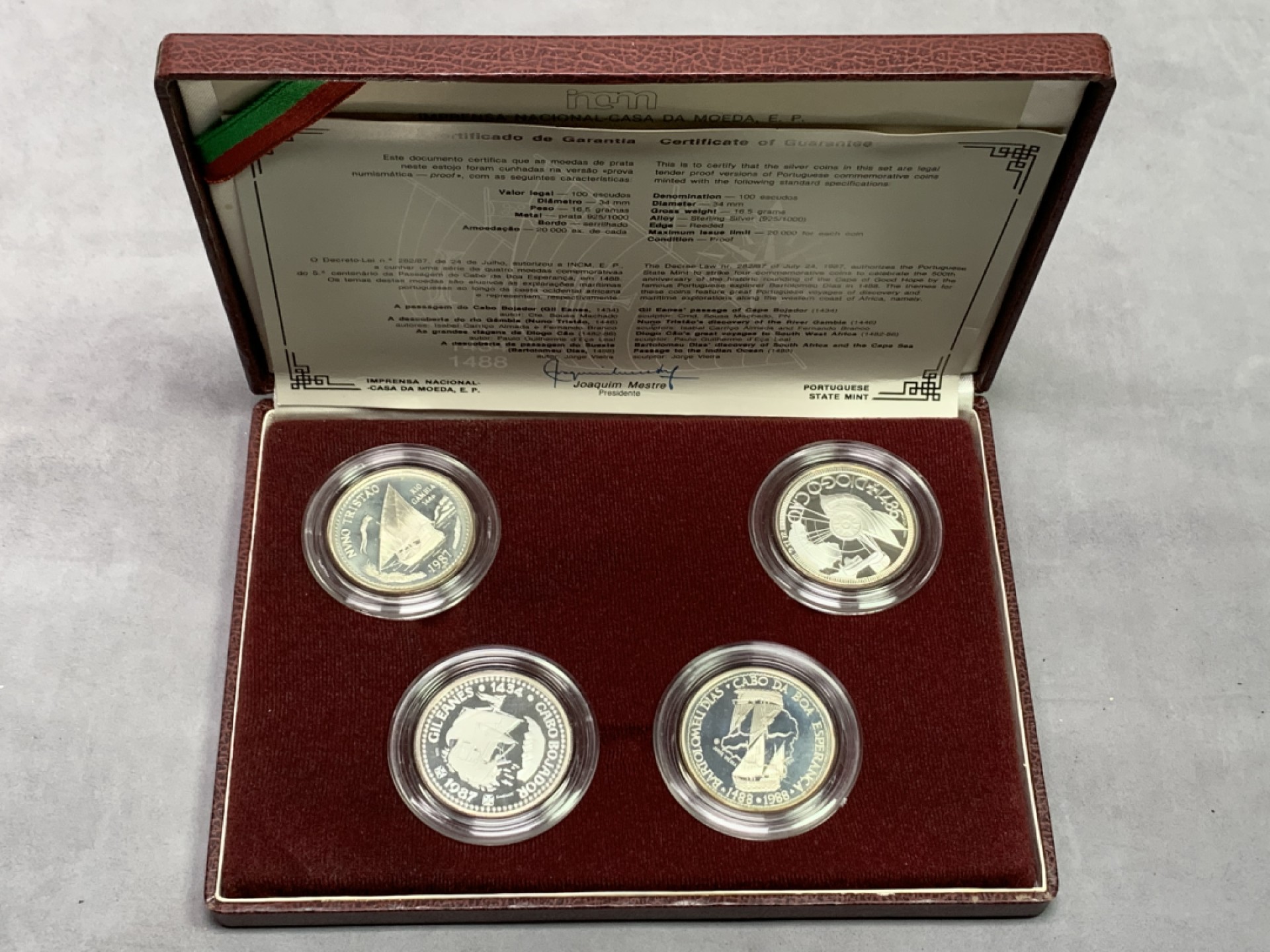 《竞宝斋》第151场-周日，周一，周四 3场 (全场包邮) 原盒 葡萄牙1987年 大航海系列 100埃斯库多 精制大银币 16.5克 四枚一组