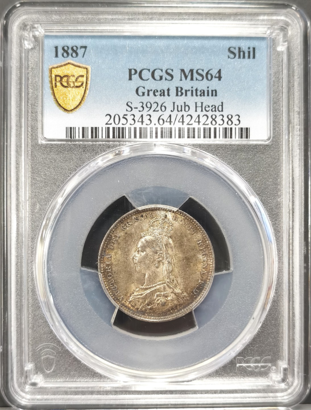 博洋堂世界钱币拍卖第022期（全场包邮） PCGS MS64 英国1887年高冠先令 彩色包浆