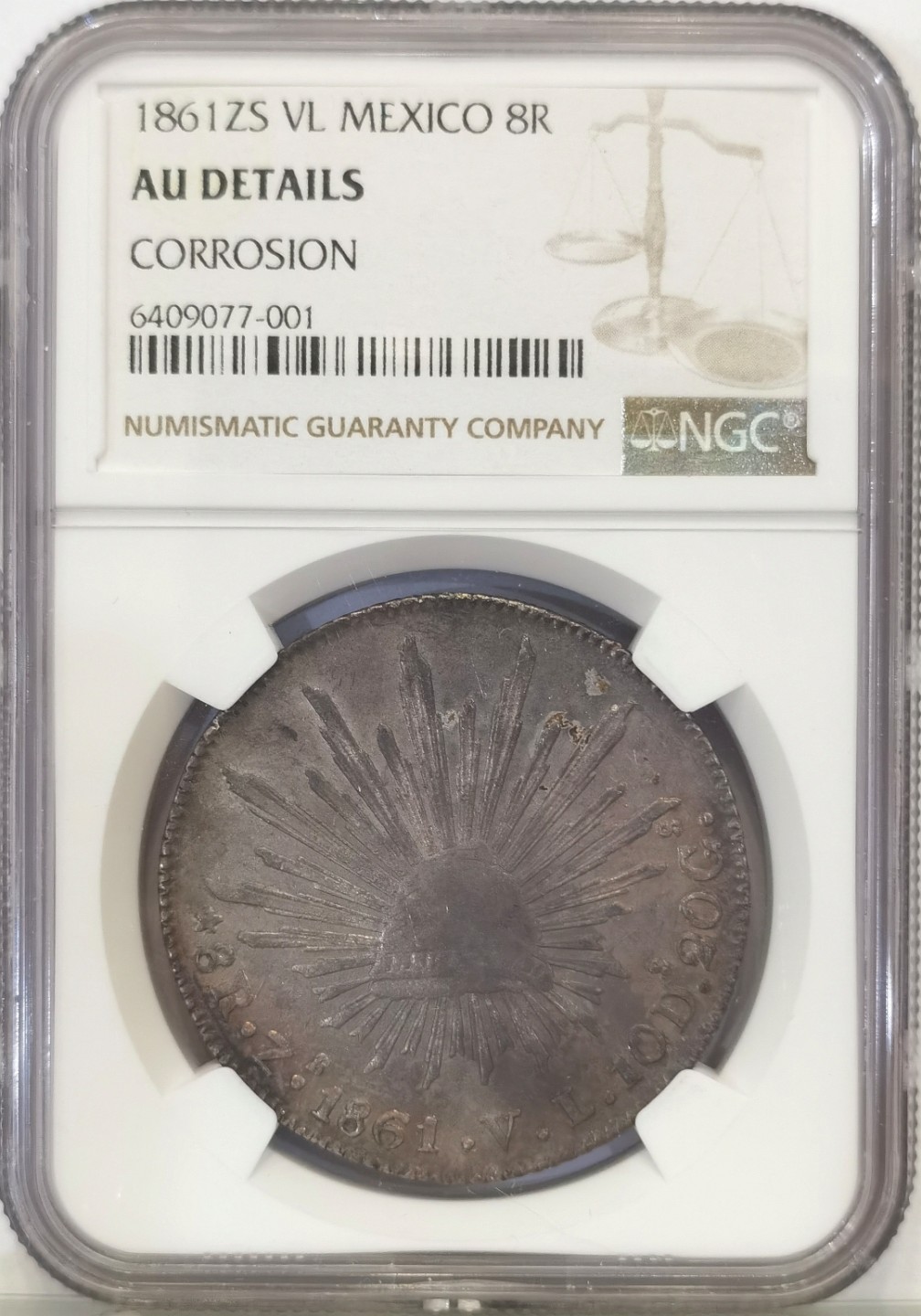 博洋堂世界钱币拍卖第022期（全场包邮） NGC AU 墨西哥1861年ZS VL版花边鹰洋 中期少见版别 绝美状态