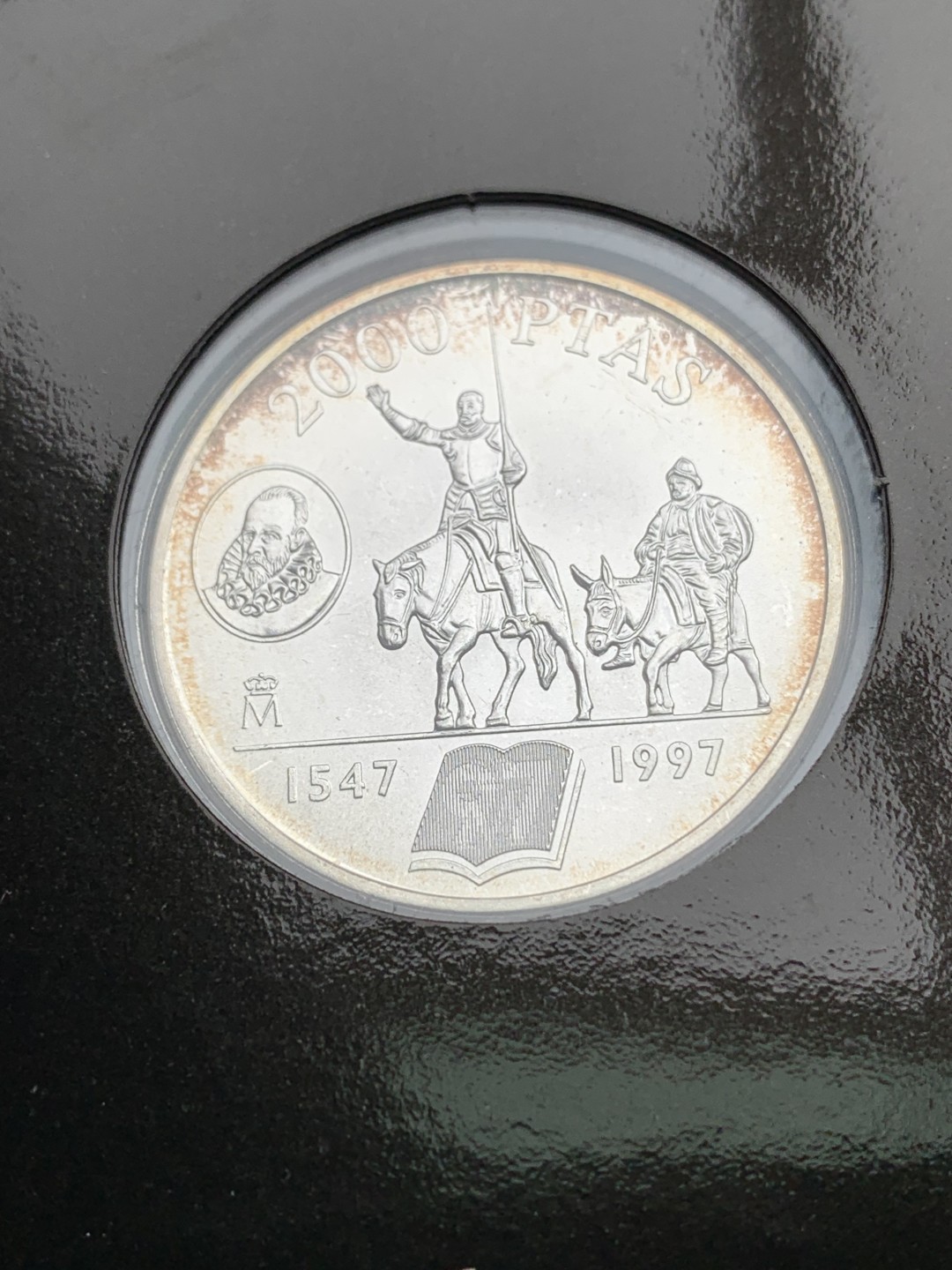 《竞宝斋》第151场-周日，周一，周四 3场 (全场包邮) 卡装 西班牙1997年 唐吉歌德 2000比塞塔银币 18克 92.5%银