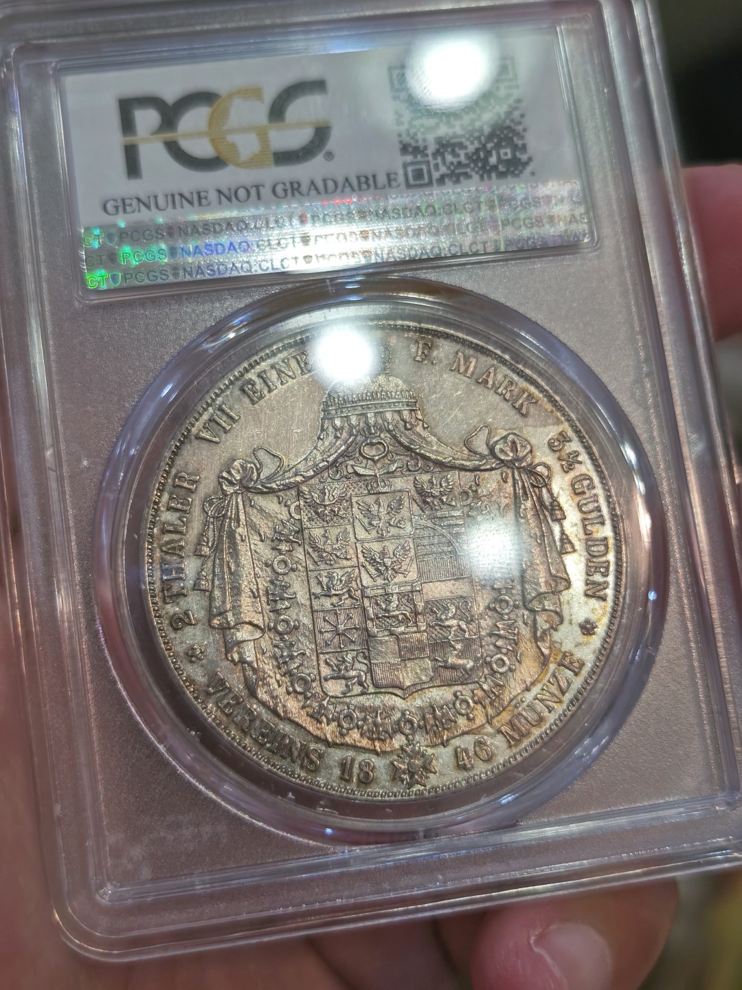 博洋堂世界钱币拍卖第022期（全场包邮） PCGS UNC92  德国1846年普鲁士大窗帘2泰勒 玫瑰包浆漂亮 再送评很有出分可能！