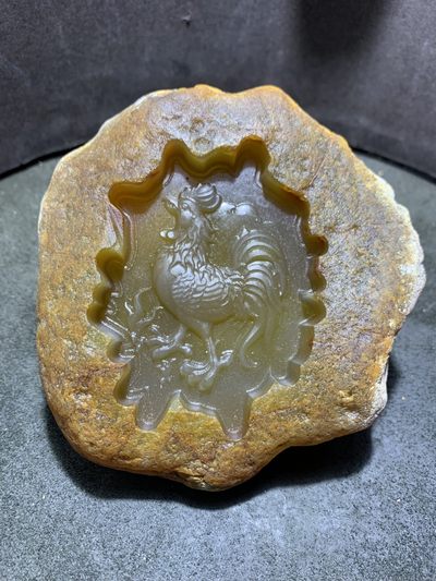 精美天然巴西玛瑙原石雕刻金鸡报晓摆件，把件一个 - 精美天然巴西玛瑙原石雕刻金鸡报晓摆件，把件一个