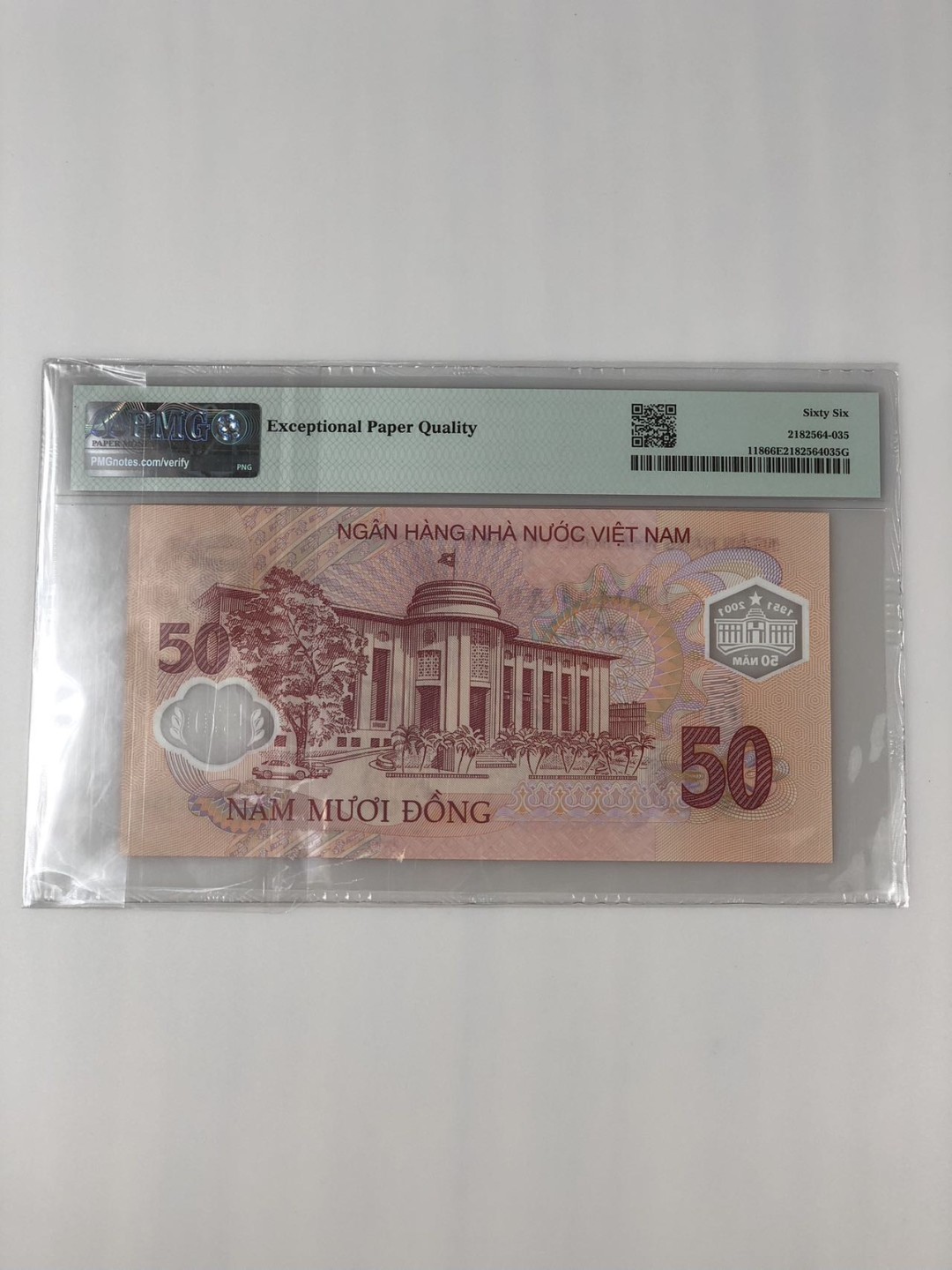 【三泉🏦Quan Se】拍卖第十一期⚖️ 【双龙头品种】越南2001年50盾尾号138【第一张塑料钞/首张纪念钞】（PMG66 EPQ）
