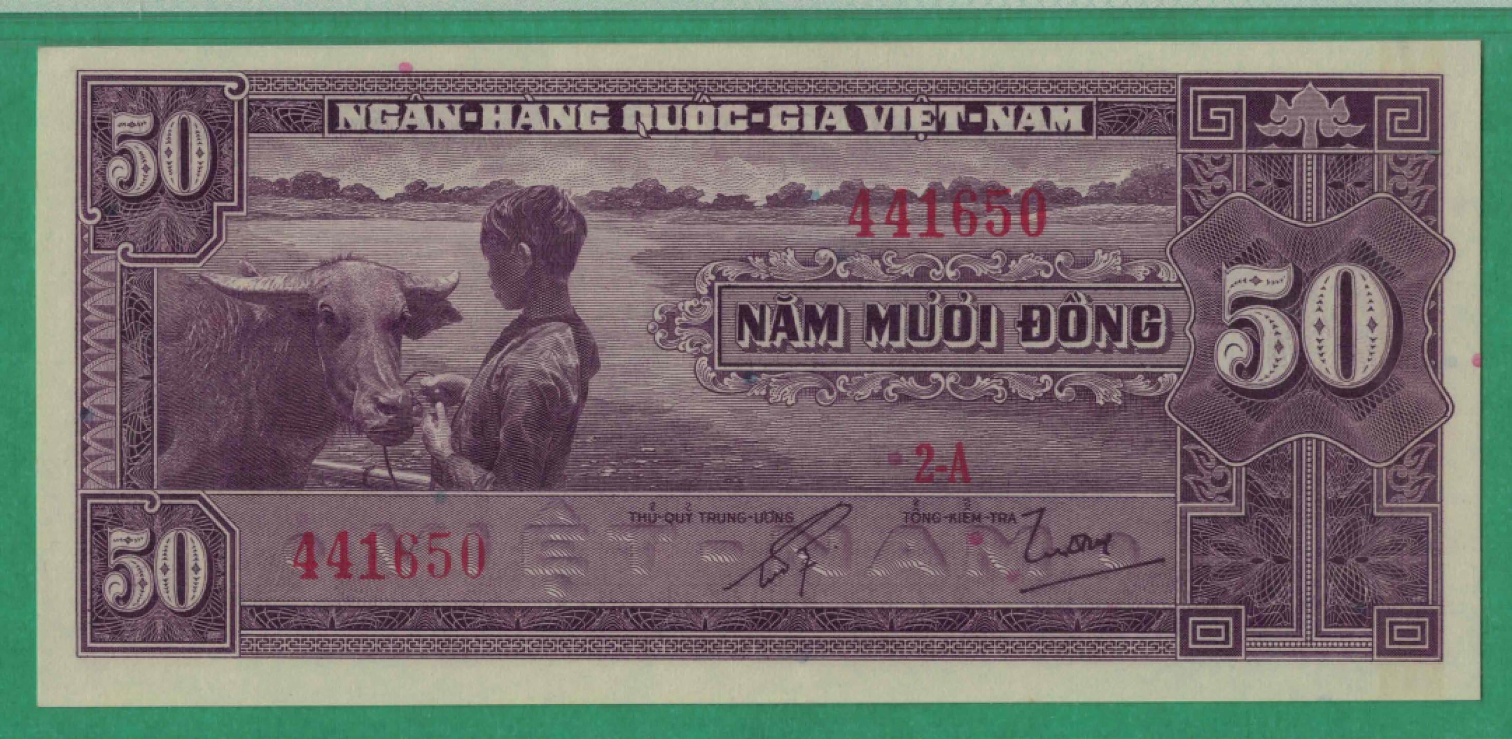 越南(南越)50盾 1956年 P-7a 亚洲纸币 实物图 UNC