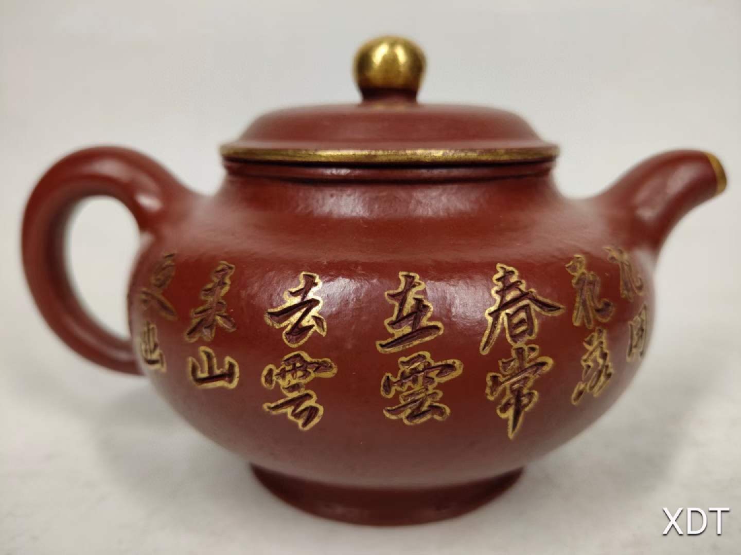 珍藏●名人手工胎泥绘花鸟图案描金紫砂壶九孔出水