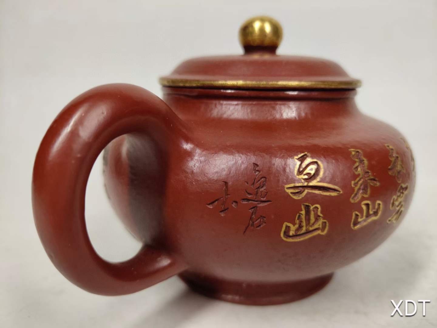 珍藏●名人手工胎泥绘花鸟图案描金紫砂壶九孔出水