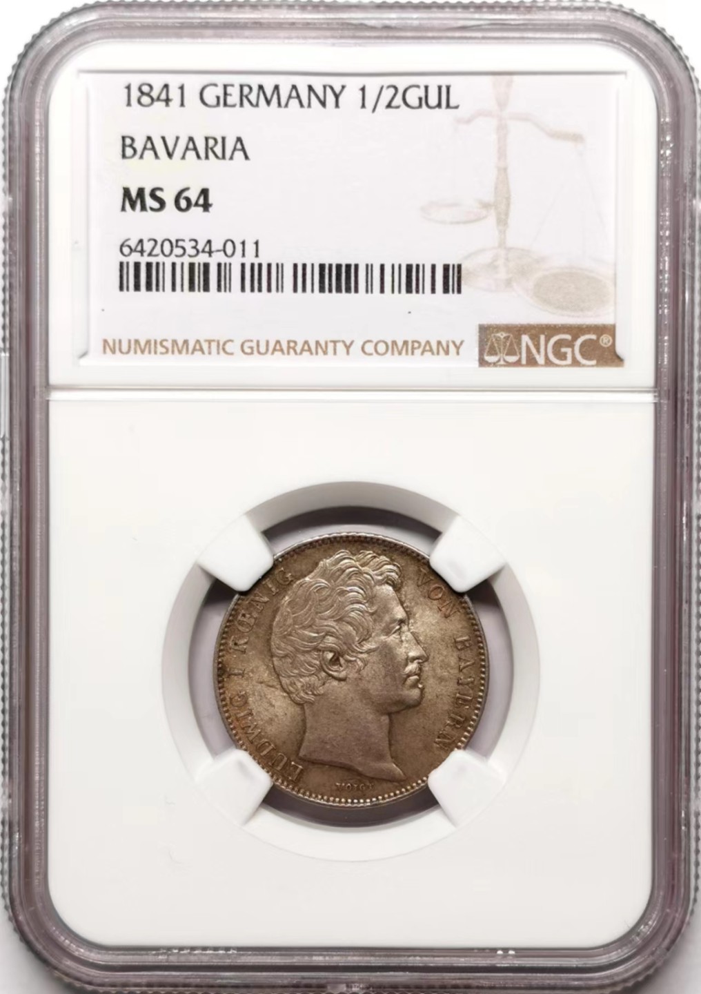 凡希社世界钱币微拍第二百三十五期 1841巴伐利亚1/2盾NGC-MS64